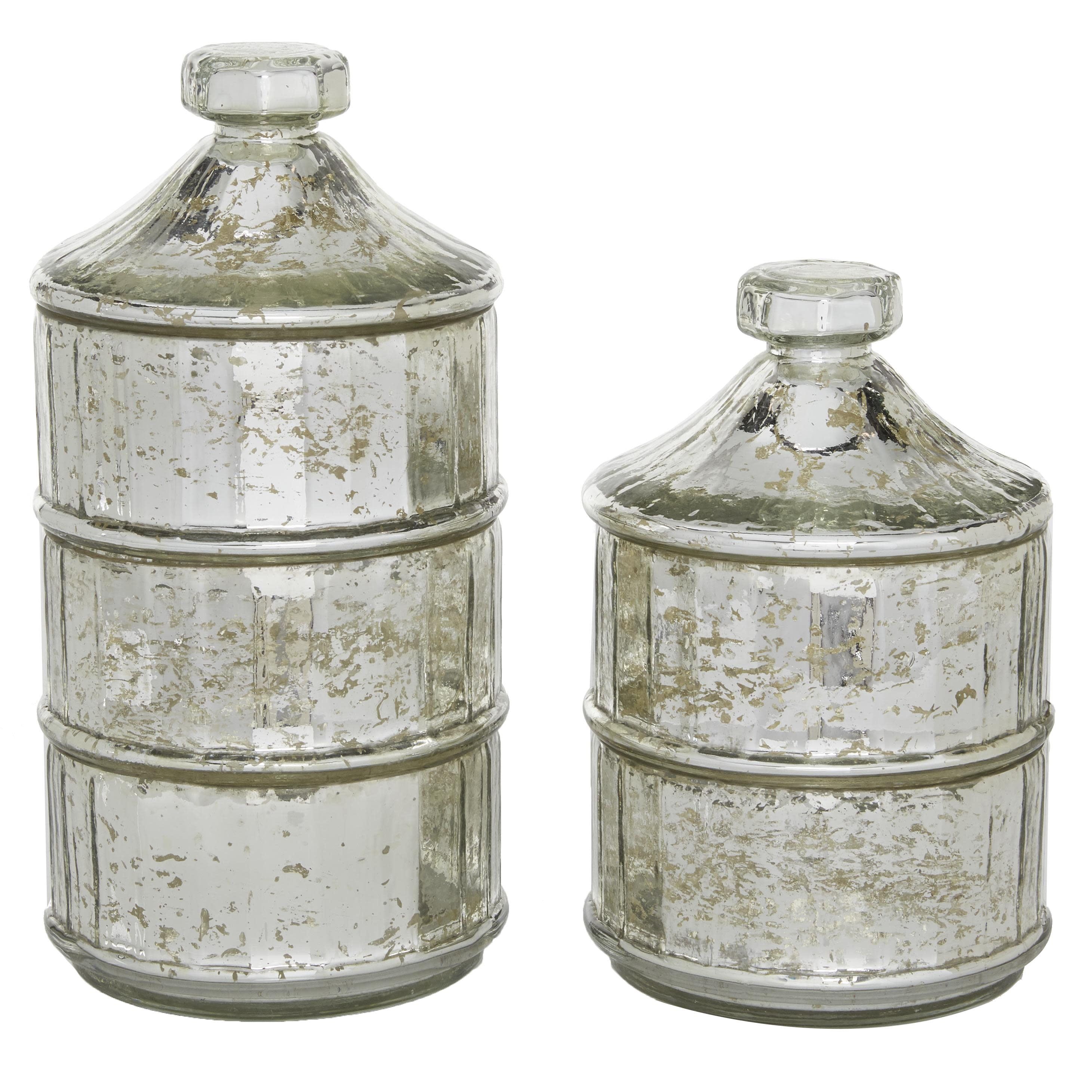 Gray Distressed Glass Stackable Decorative Jars, Set of 2