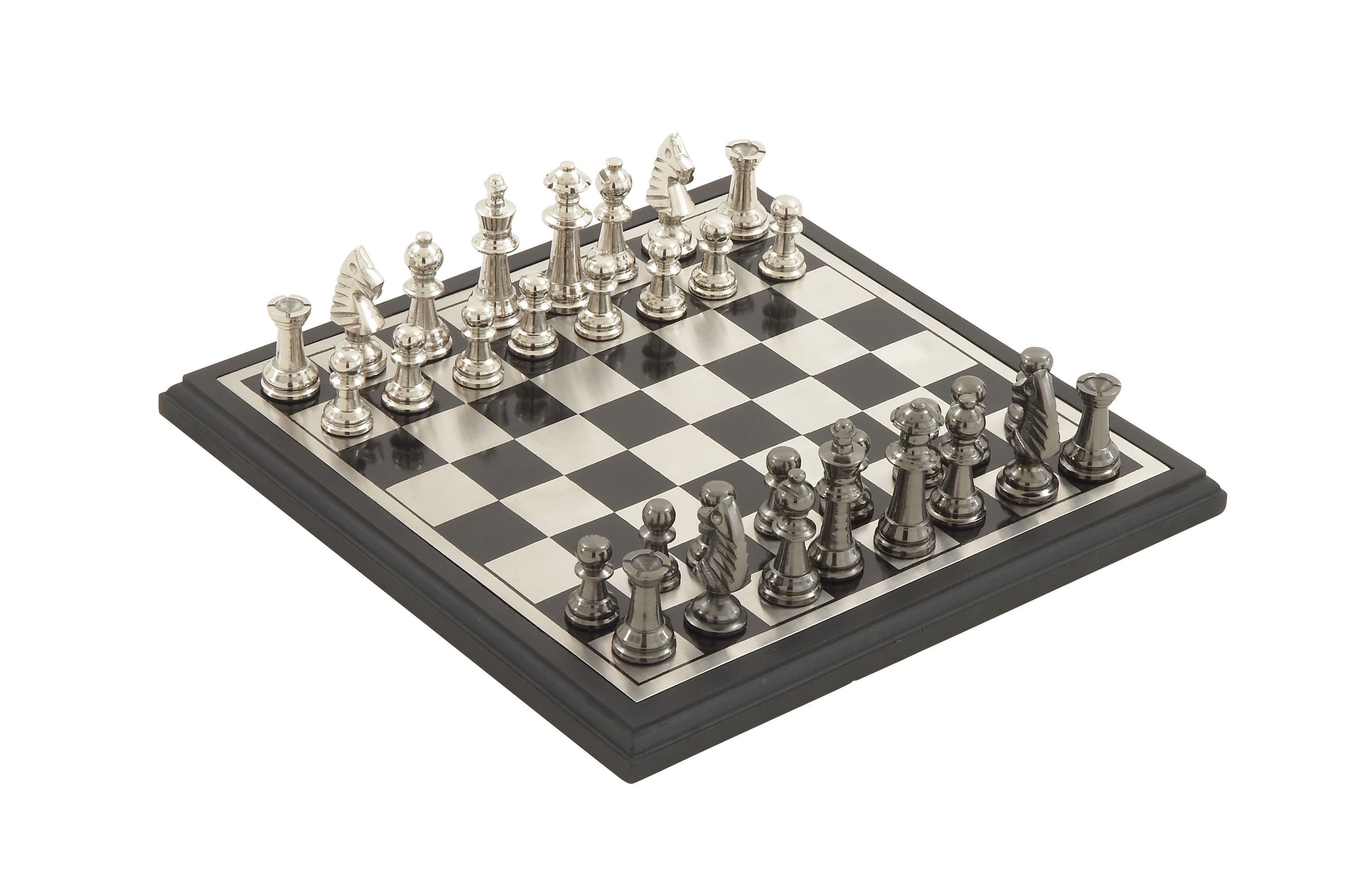 Black and Silver Aluminum Chess Set with Square Board