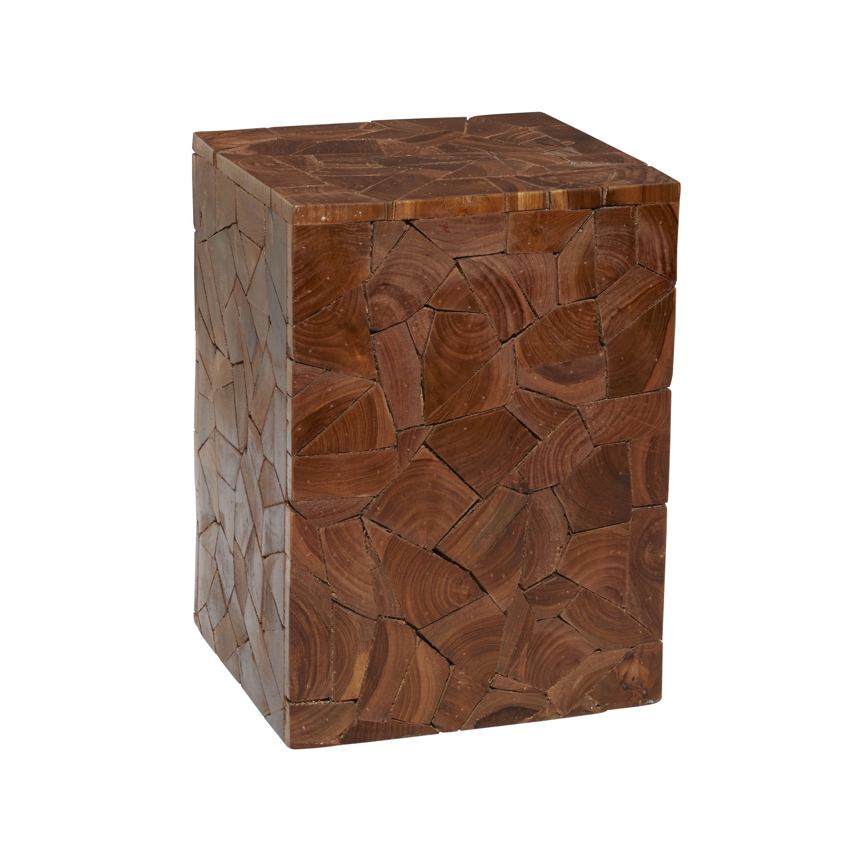 Handmade Teak Wood Mosaic Accent Table 12" Square in Brown