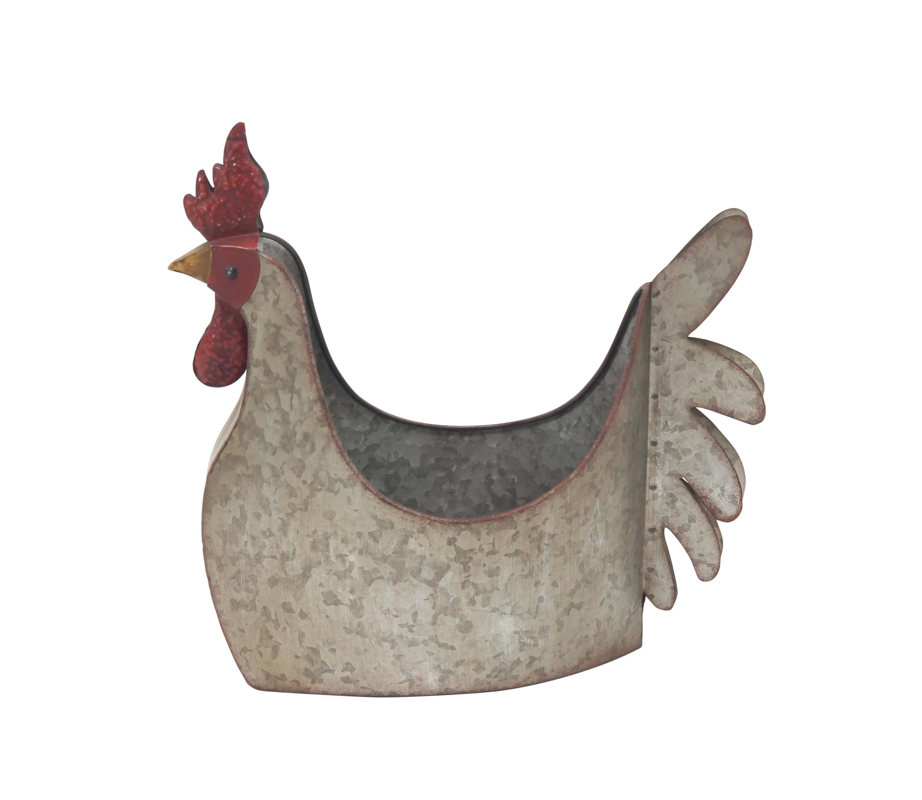 Gray Metal Rooster Novelty Planter for Indoor/Outdoor Use