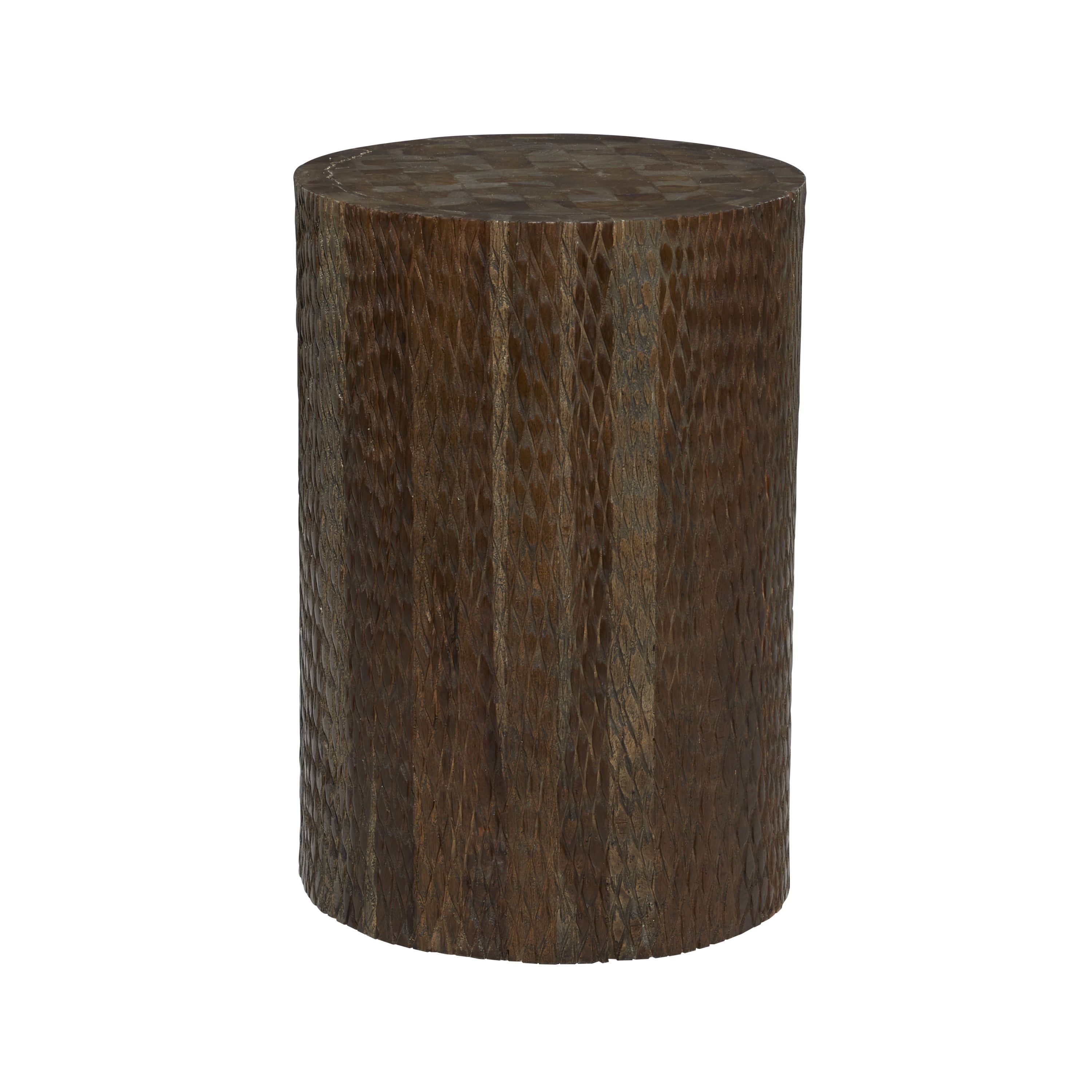 Brown Teak Wood Round Carved Accent Table