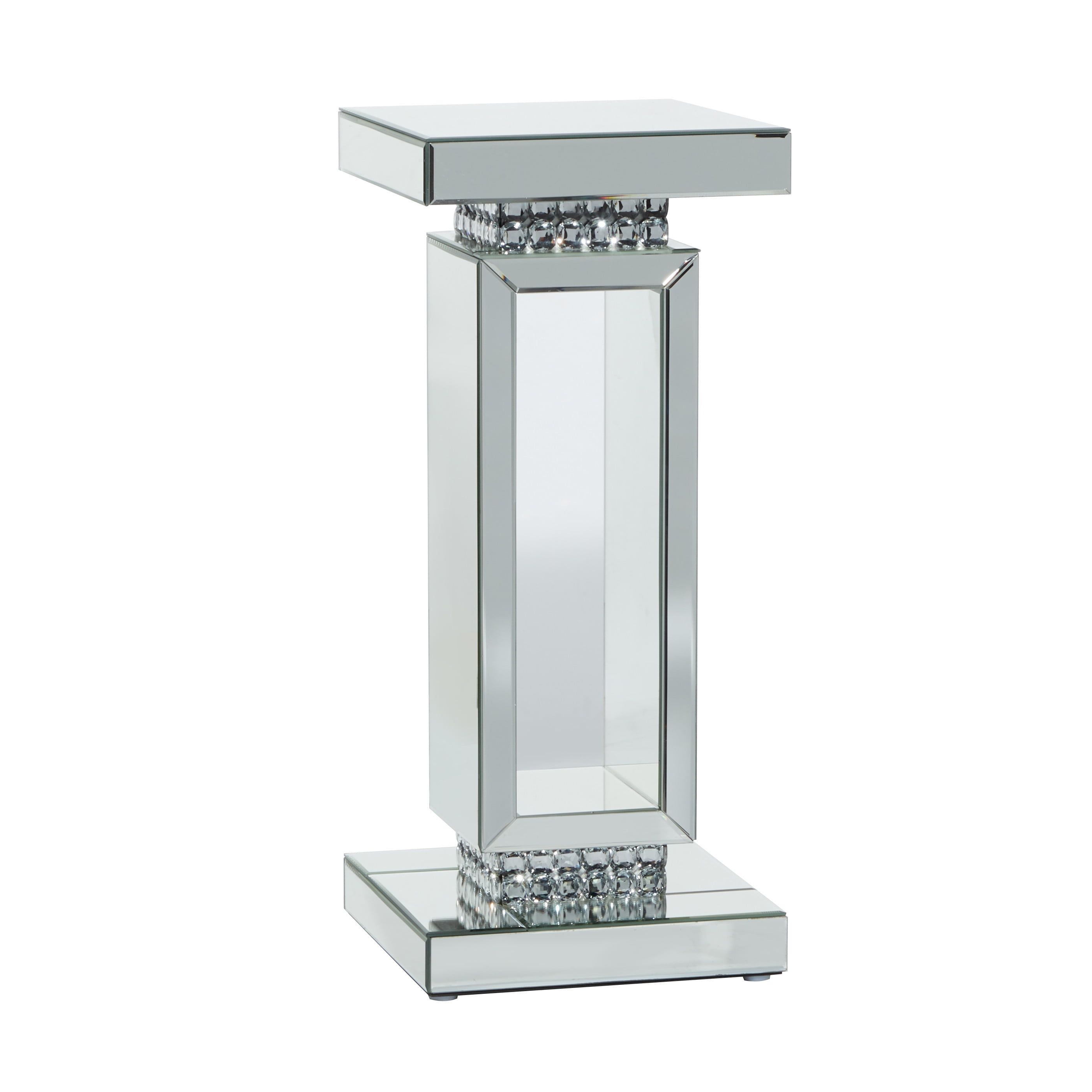 Elegant Silver Mirrored Square Pedestal Accent Table