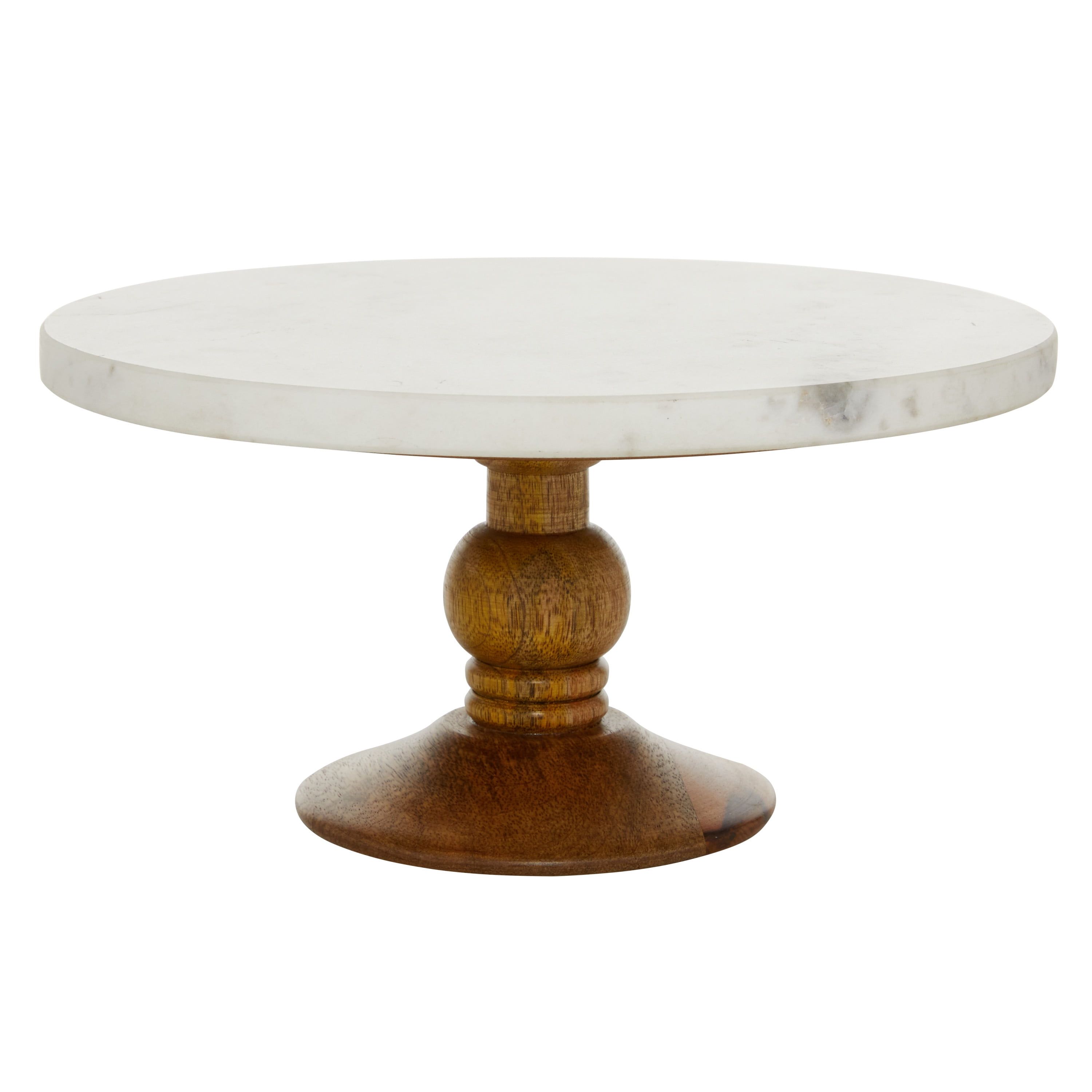 White Marble and Mango Wood Round Cake Stand