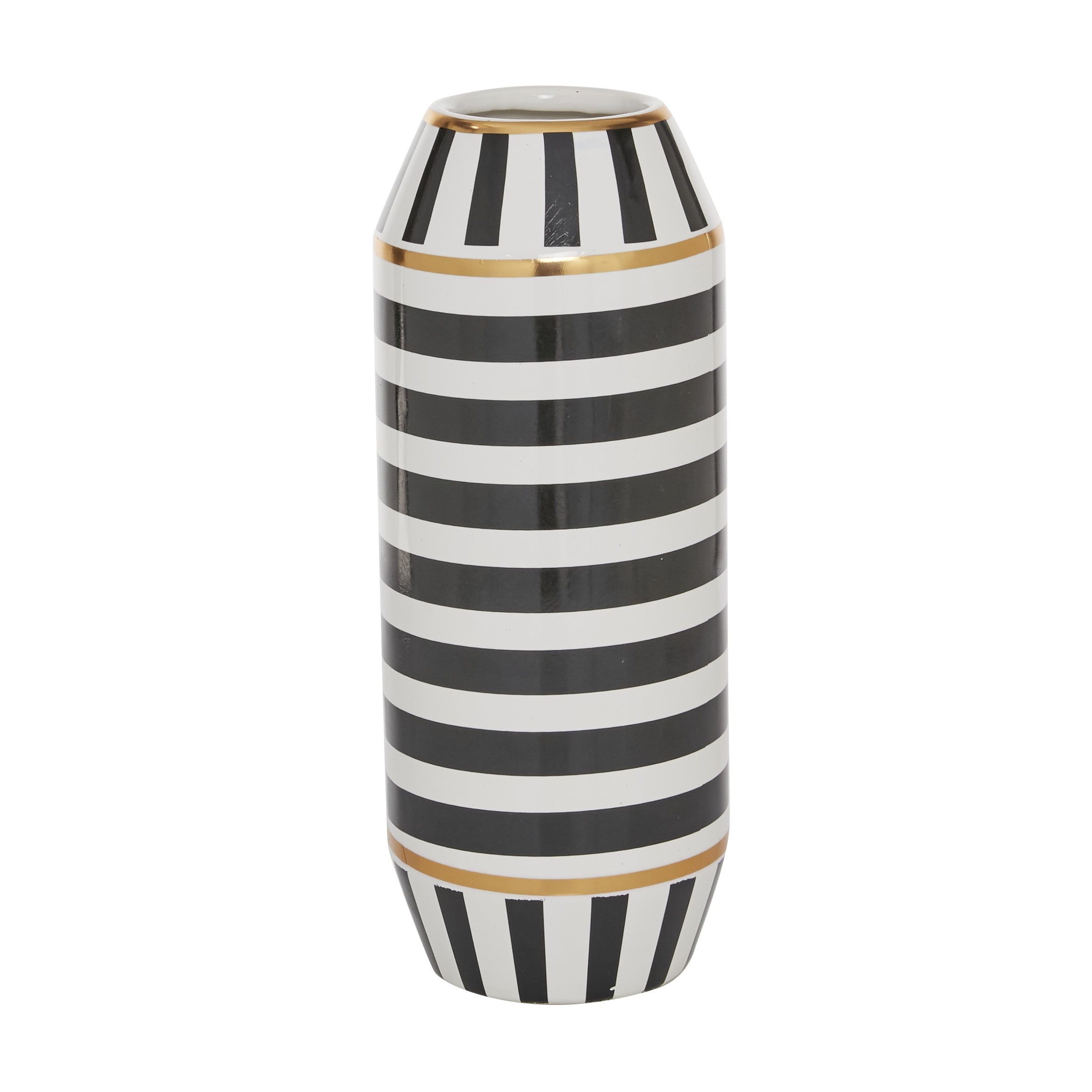 Modern Striped Black and Gold Ceramic Vase - 12.55" Height