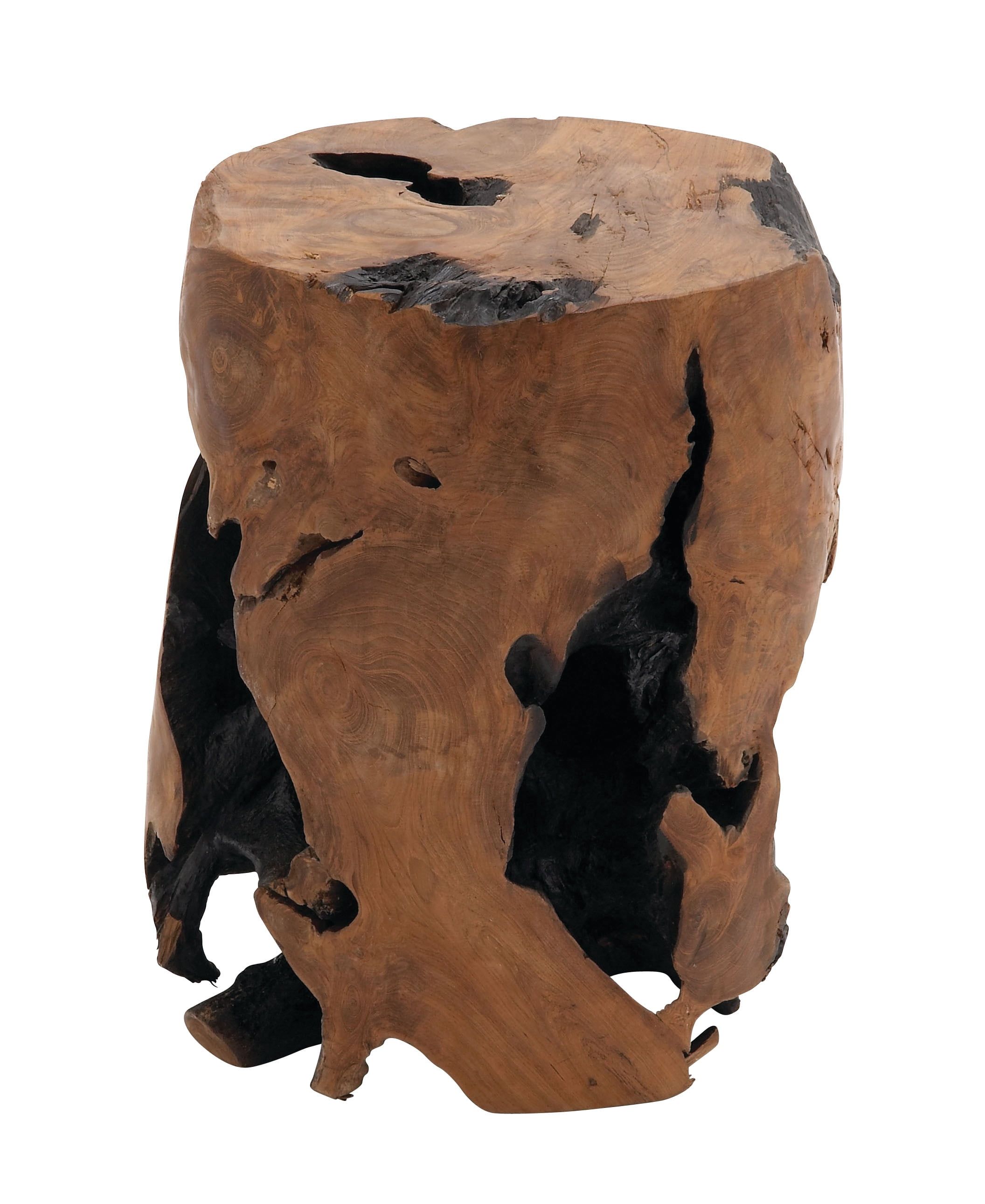 Rustic Teak Wood Live Edge Round Accent Table