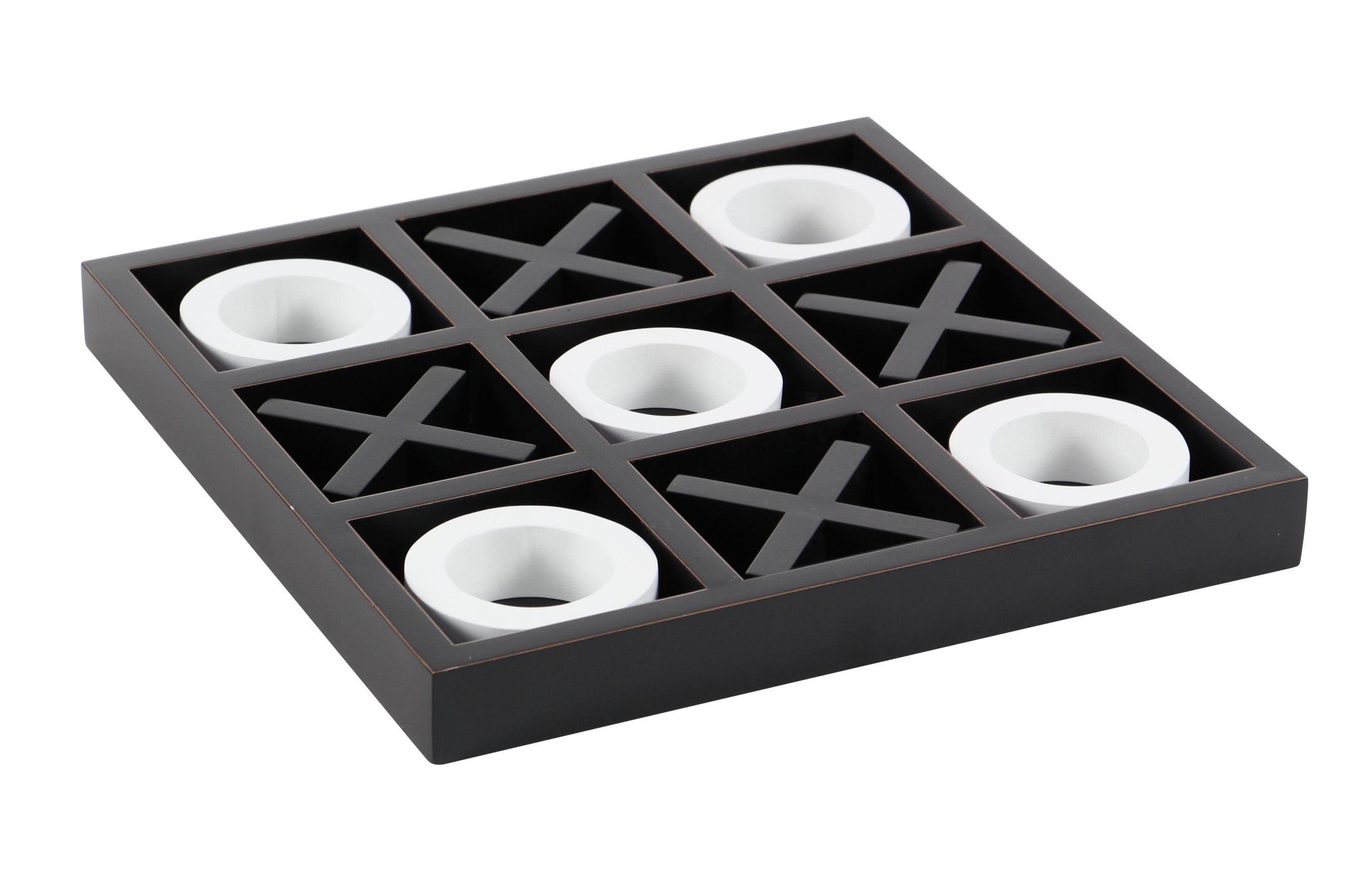 Black and White Geometric Tic Tac Toe Game Set, 14" x 14" x 2"