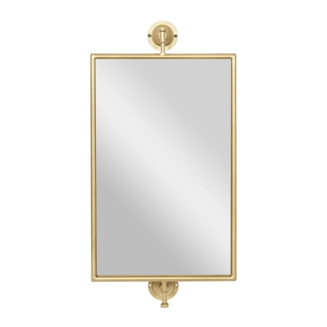 Rustic Gold & Wood Rectangular Wall Mirror 14" x 28"