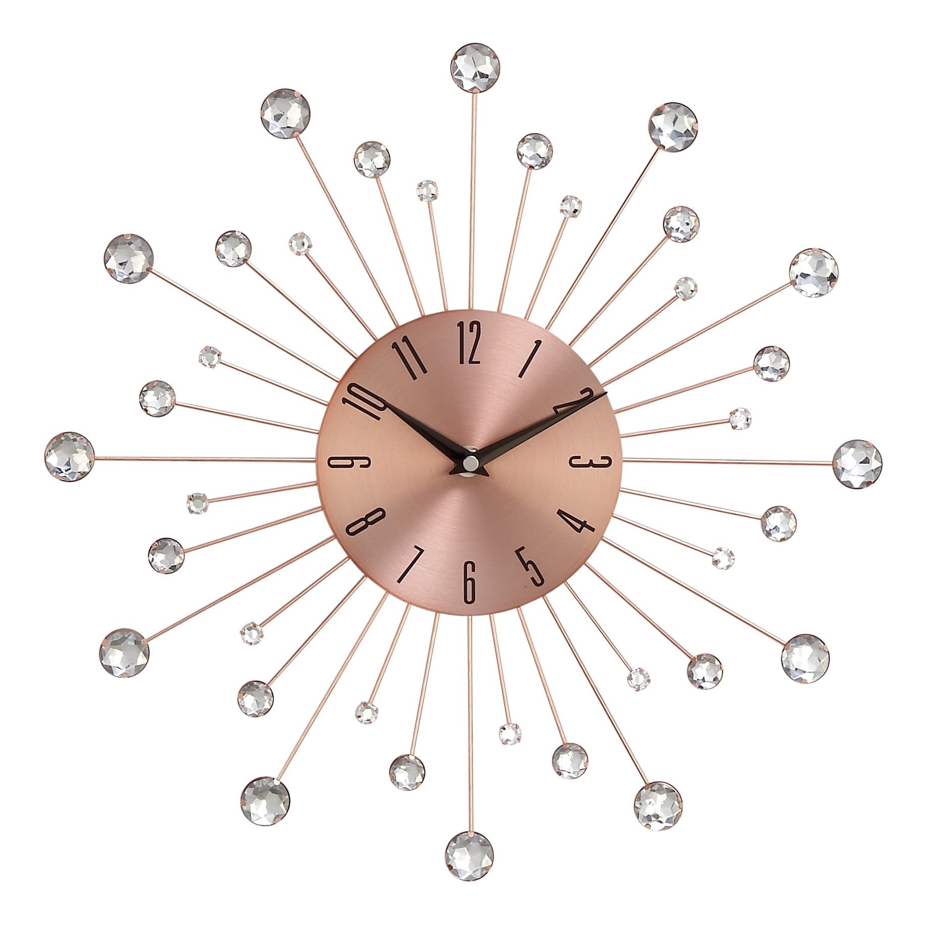 Copper Sunburst Wall Clock with Crystal Accents, 15"