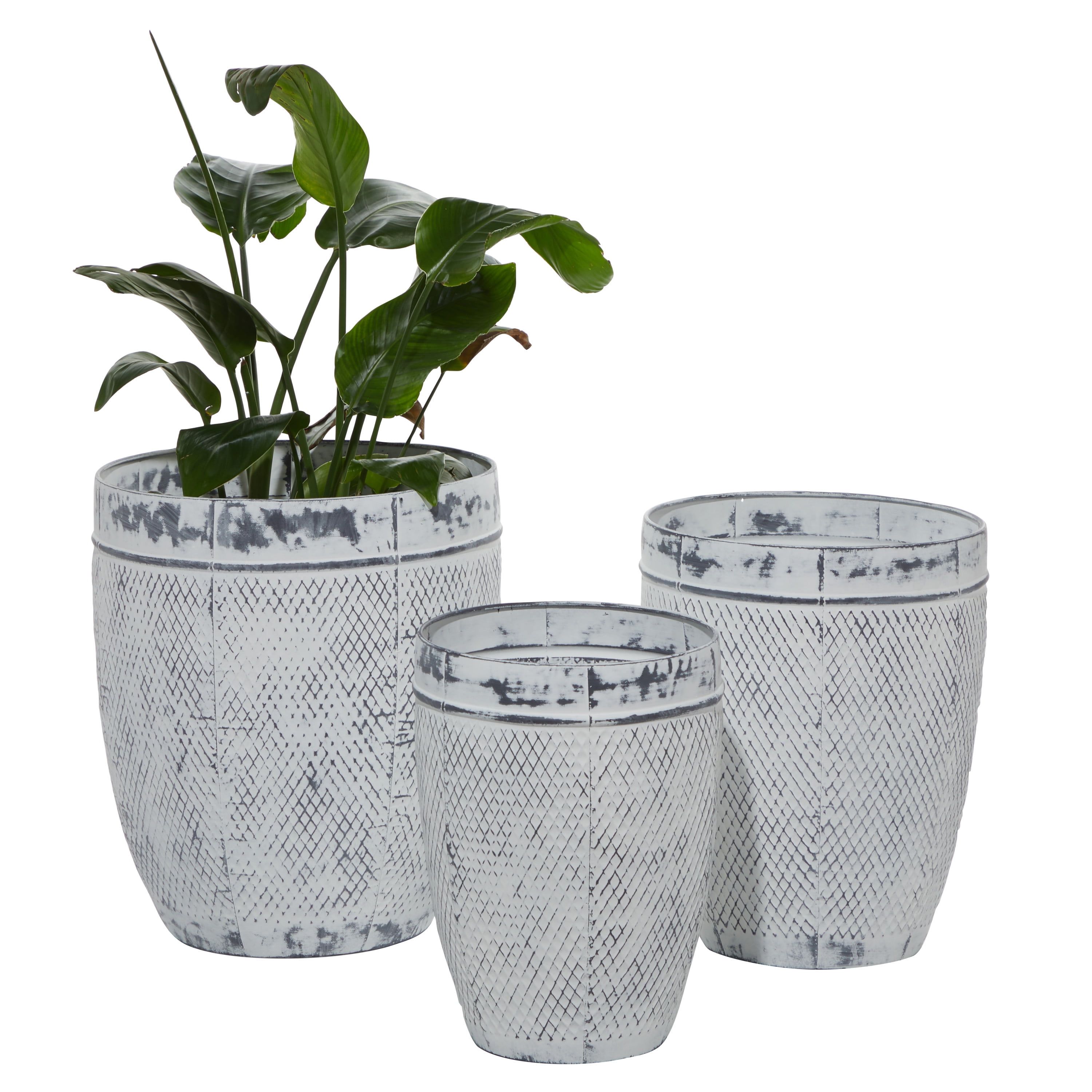 Whitewashed Grey Metal Farmhouse Planter Trio for Indoor/Outdoor