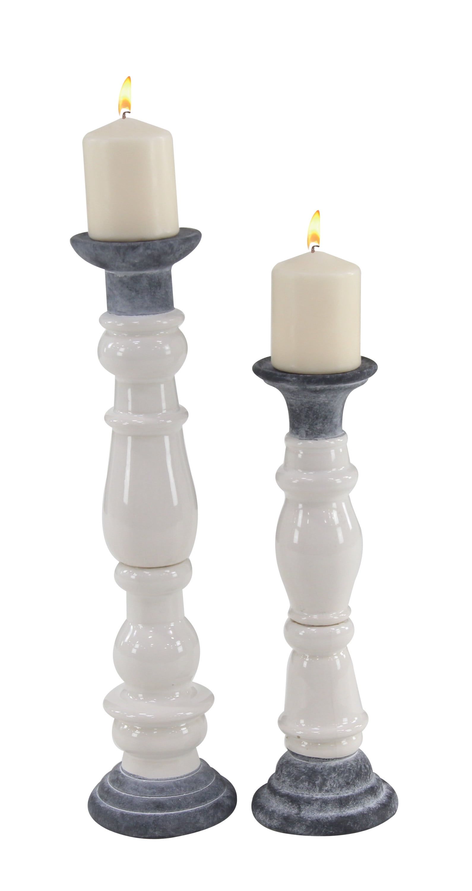 White and Gray Ceramic Tall Candlestick Set