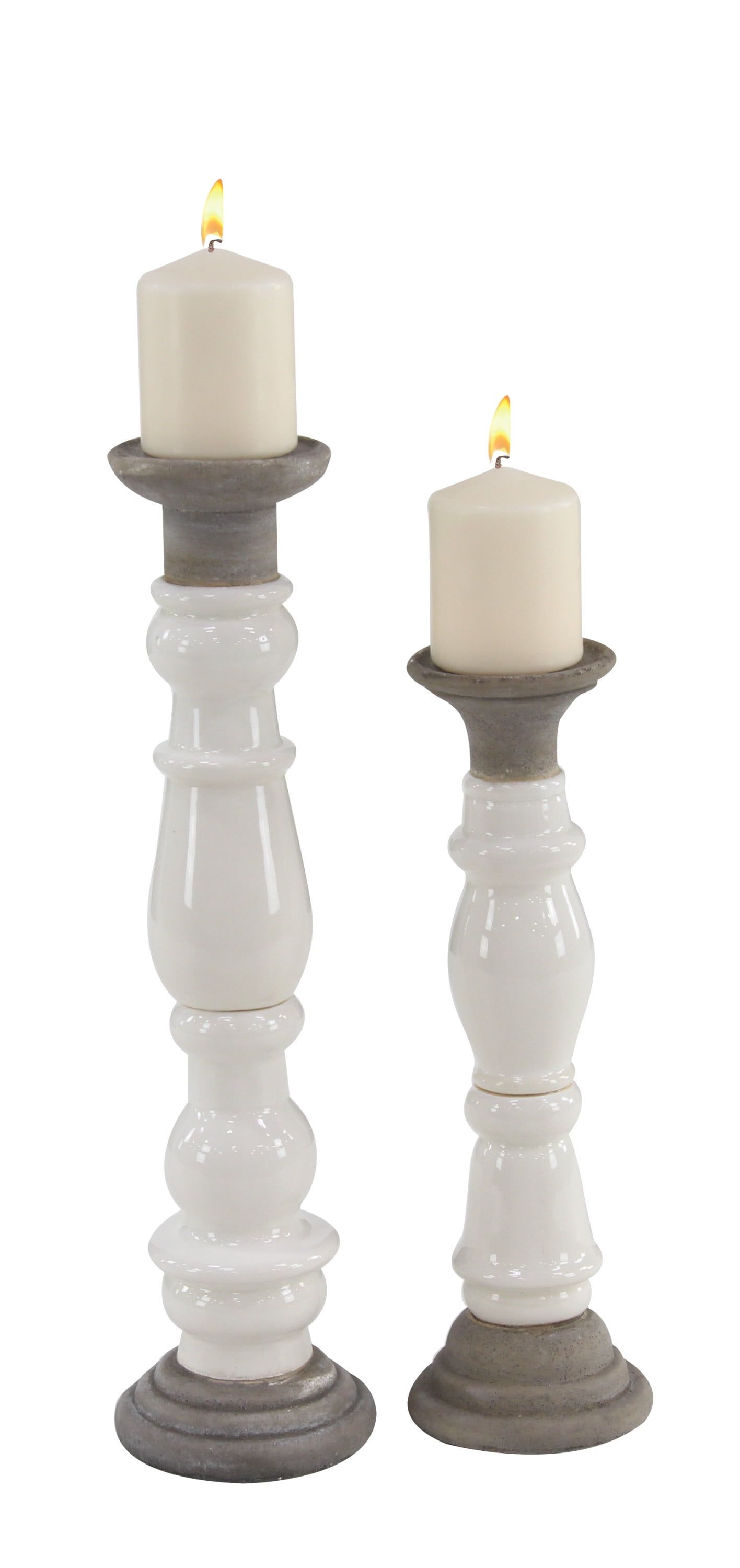 Elegant Rustic White Ceramic Baluster Candlestick Pair, 20" Height