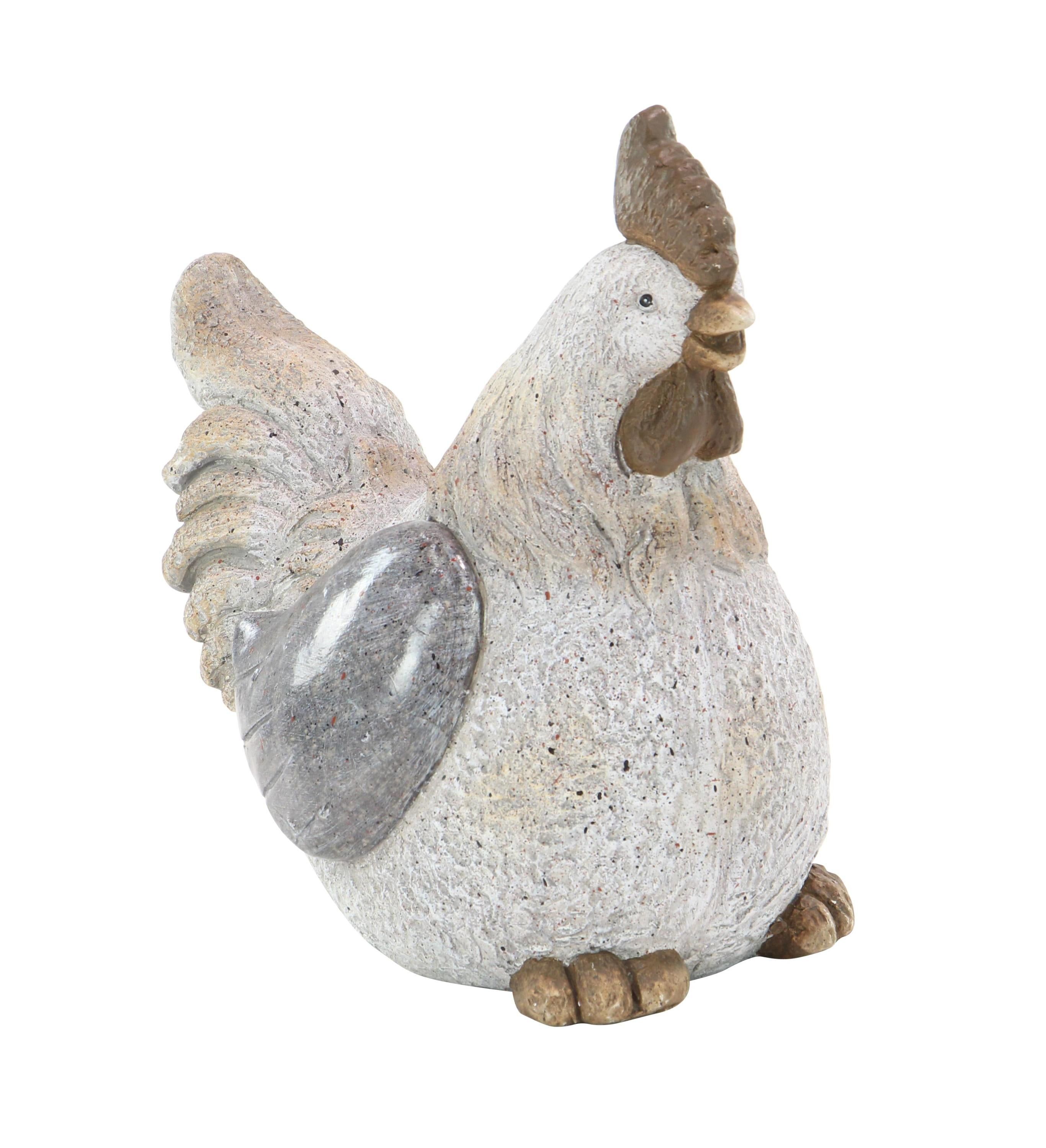 Gray Polystone Country Hen Garden Sculpture