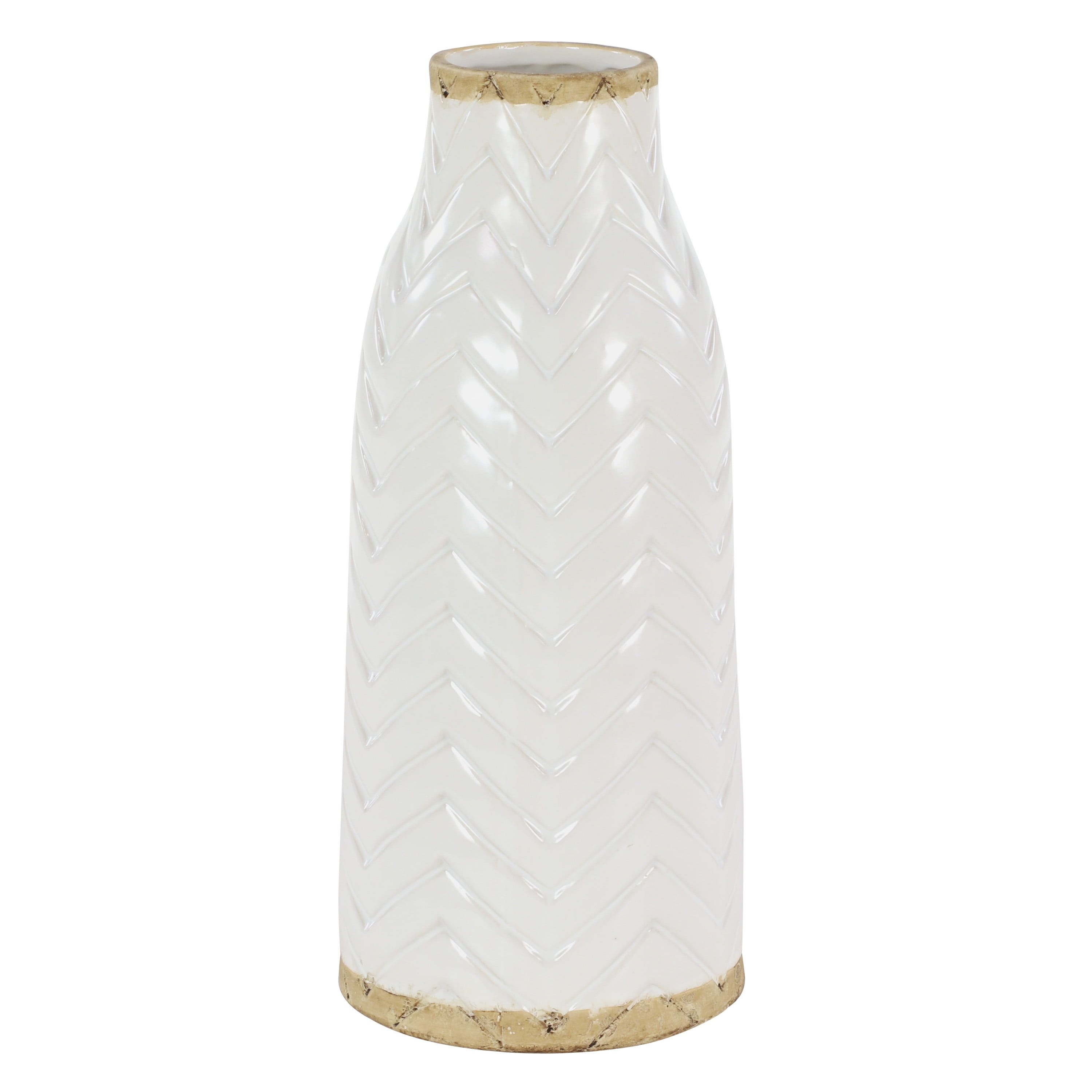 Medium White and Light Brown Porcelain Decorative Table Vase