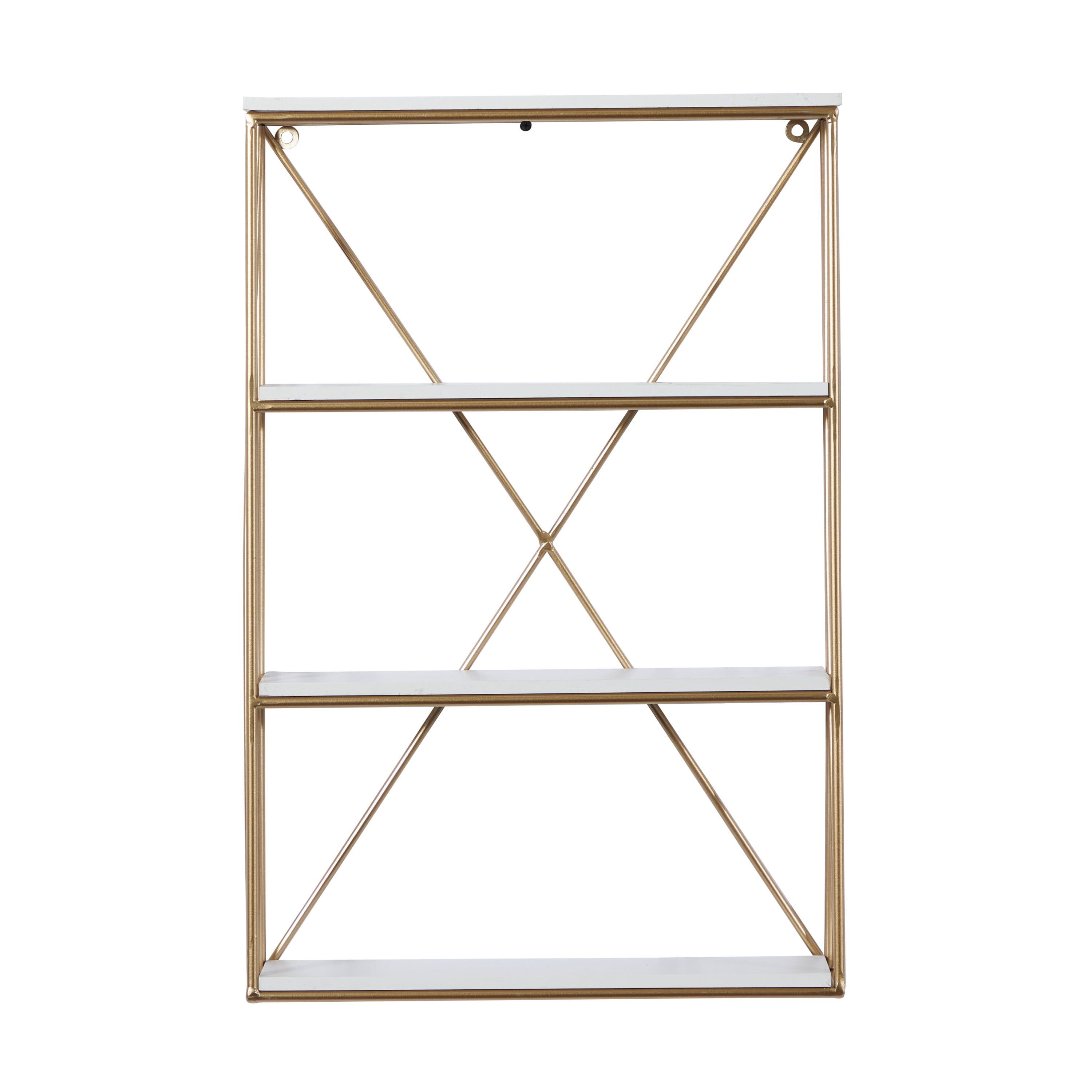 Elegant White and Gold 4-Tier Geometric Wall Shelf