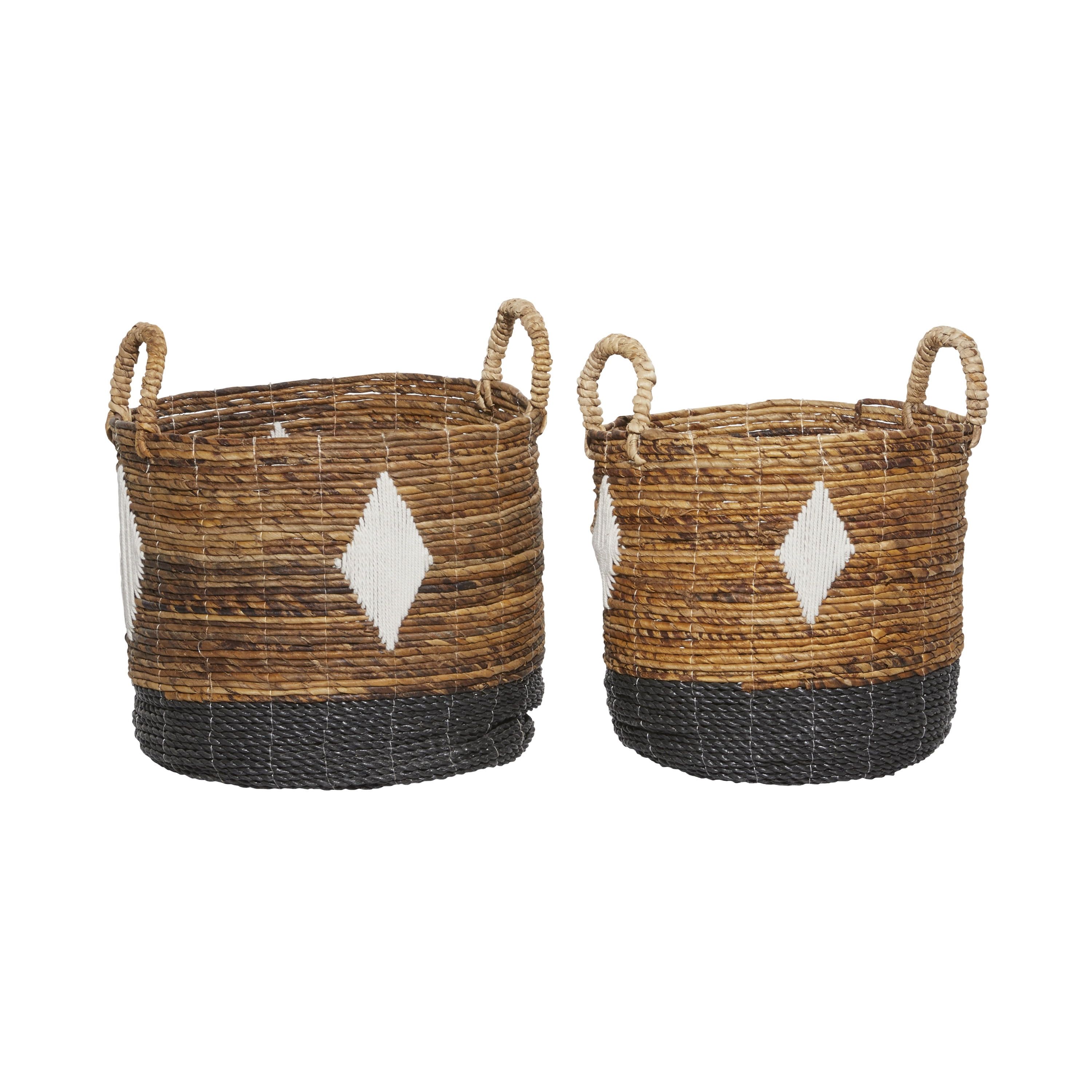 Rustic Brown and Black Banana Leaf Handwoven Storage Baskets - Set of 2