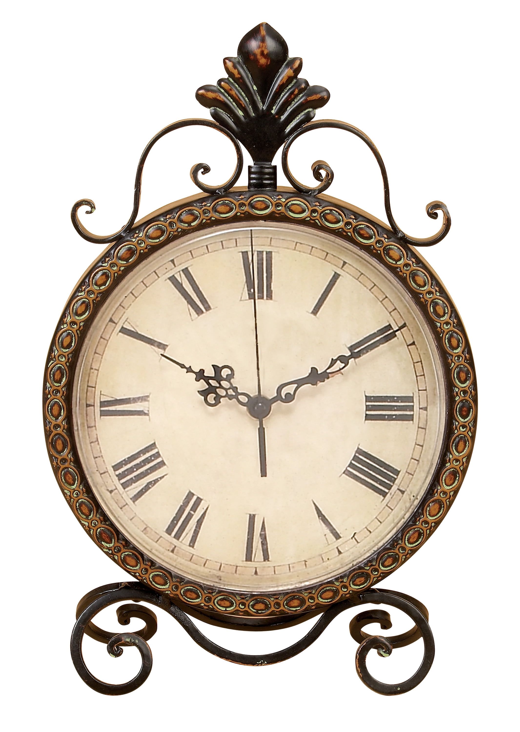 17" Brown Iron Scrollwork French Provincial Mantel Clock