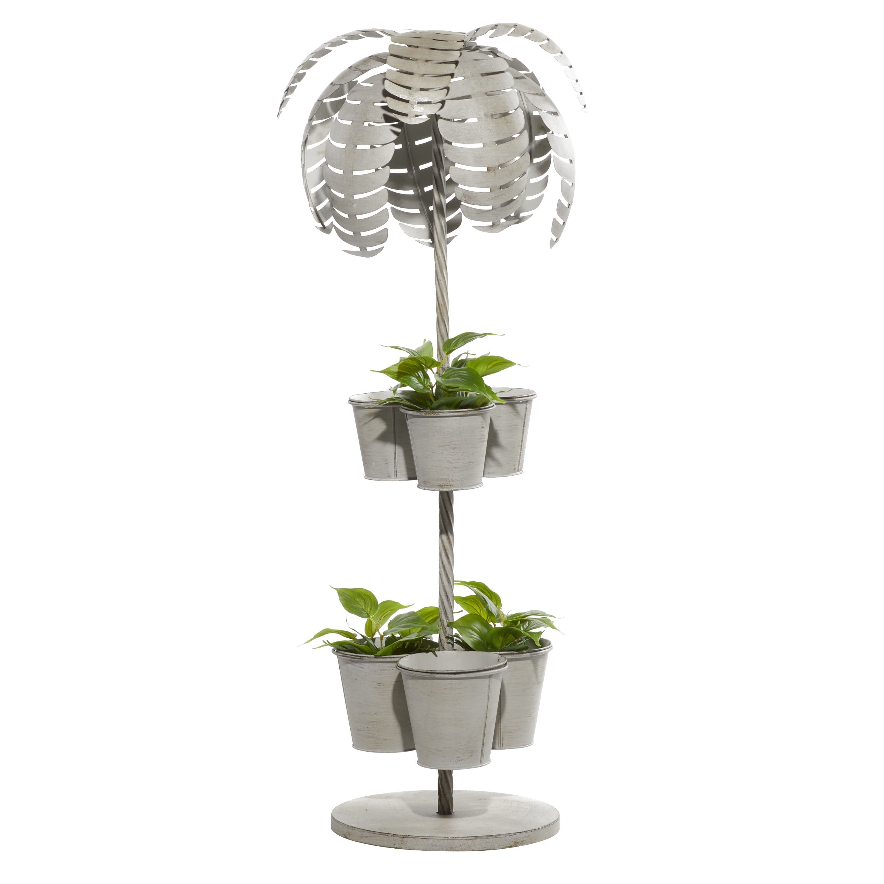 Contemporary Gray Metal Tree-Inspired Planter with 6 Small Planters