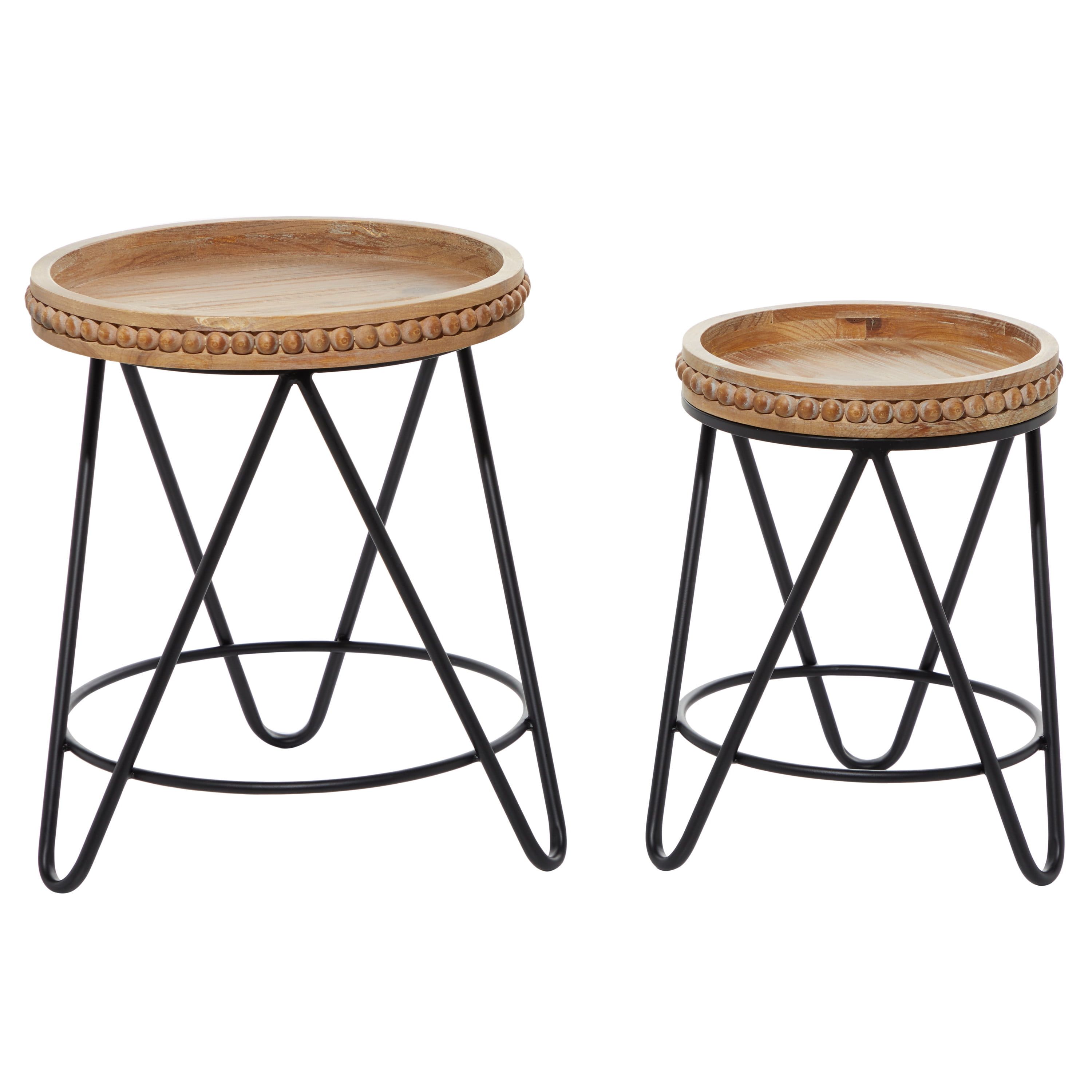 Luna Eclipse Modern Round Wood & Metal Nesting Accent Tables, Set of 2