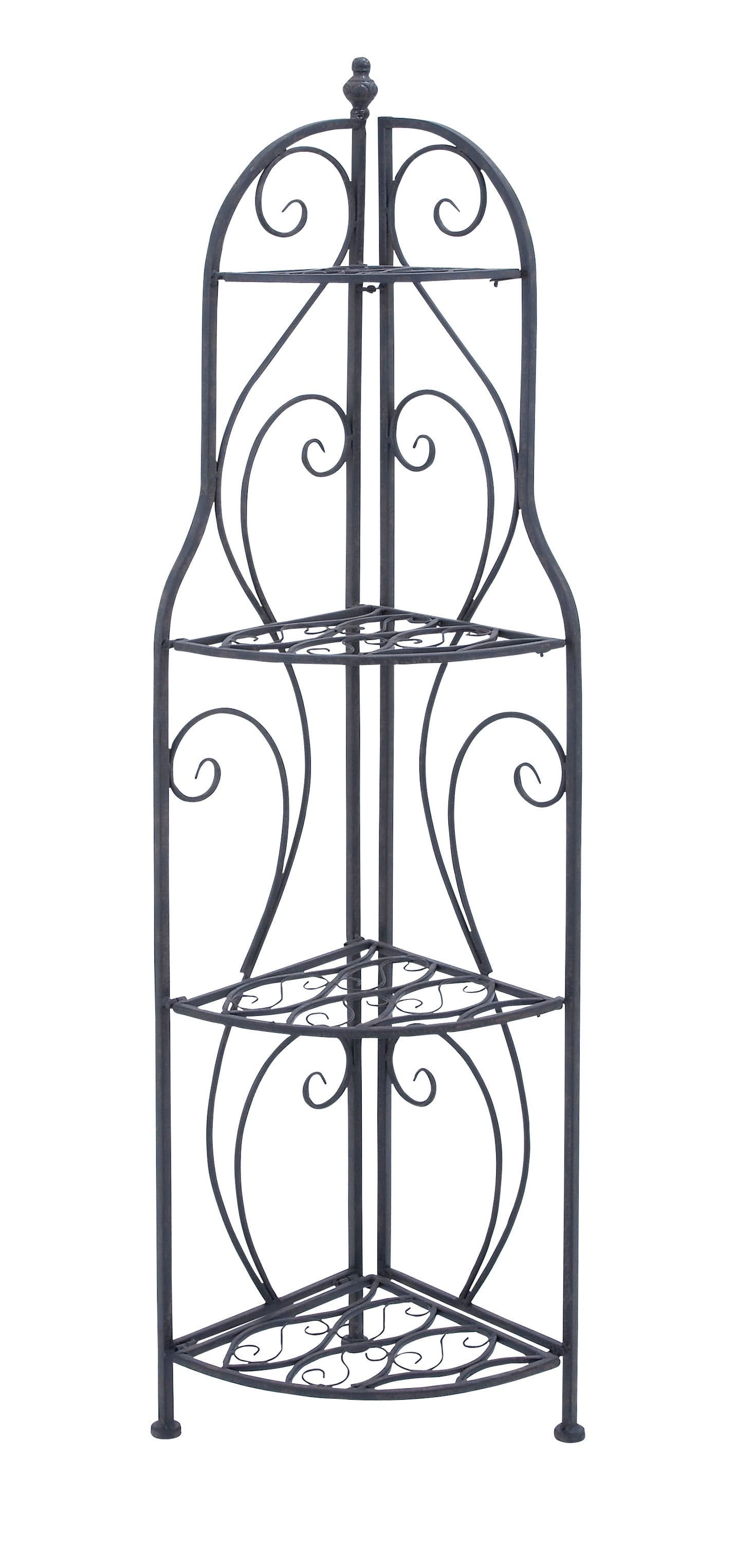 Black Metal Scroll Corner Bakers Rack with 4 Shelves