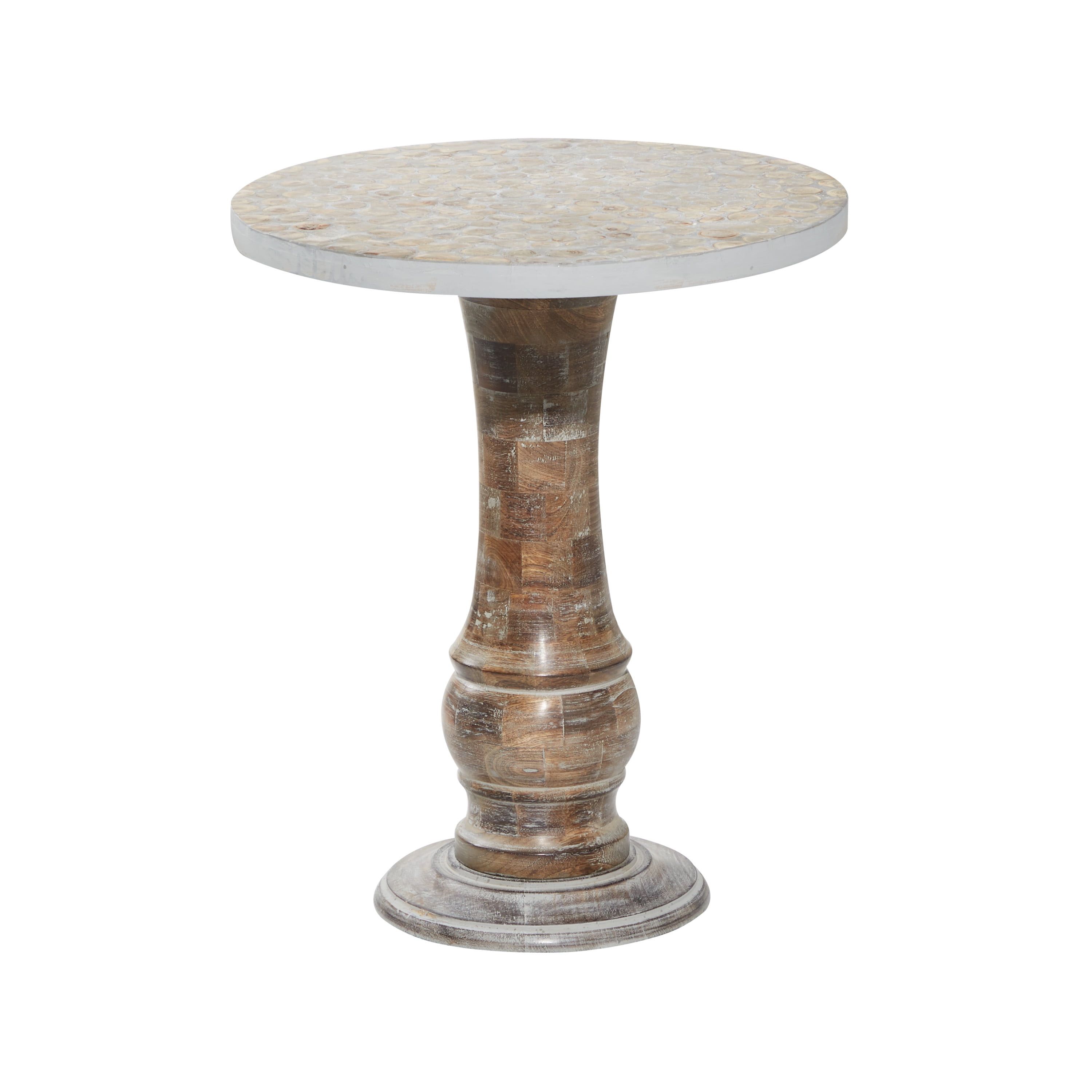 Gray Mango Wood Round Distressed Accent Table