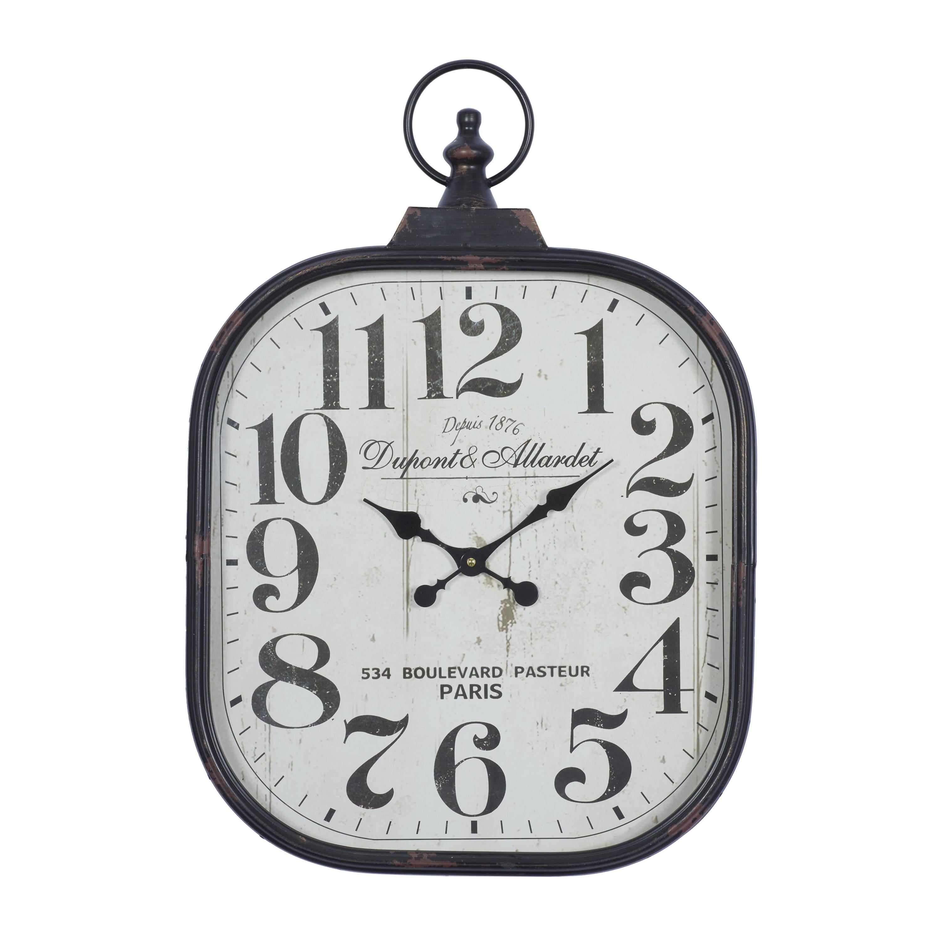 Vintage Black Metal Distressed Pocket Watch Style Wall Clock