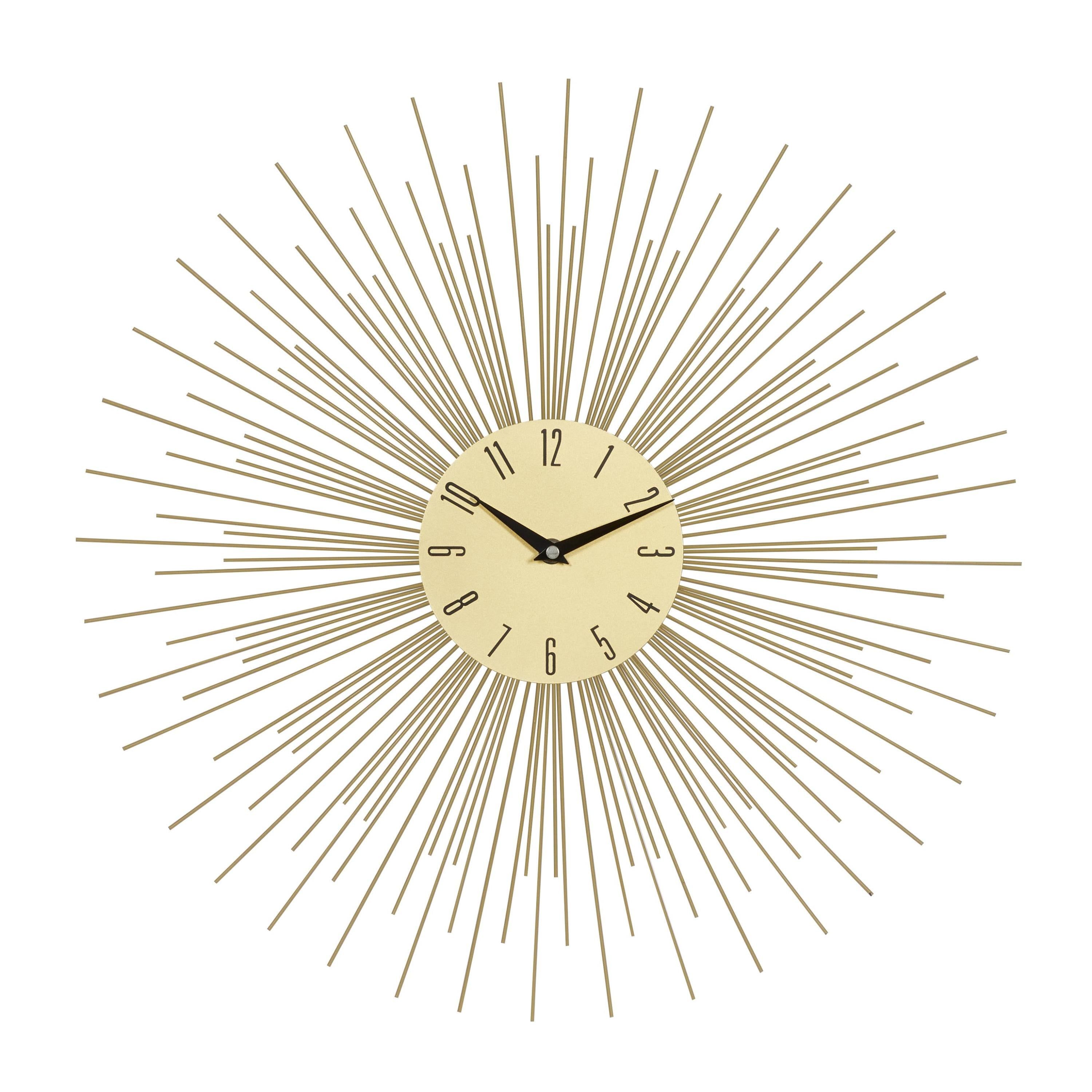 19" Gold Starburst Metal Wall Clock with Black Accents