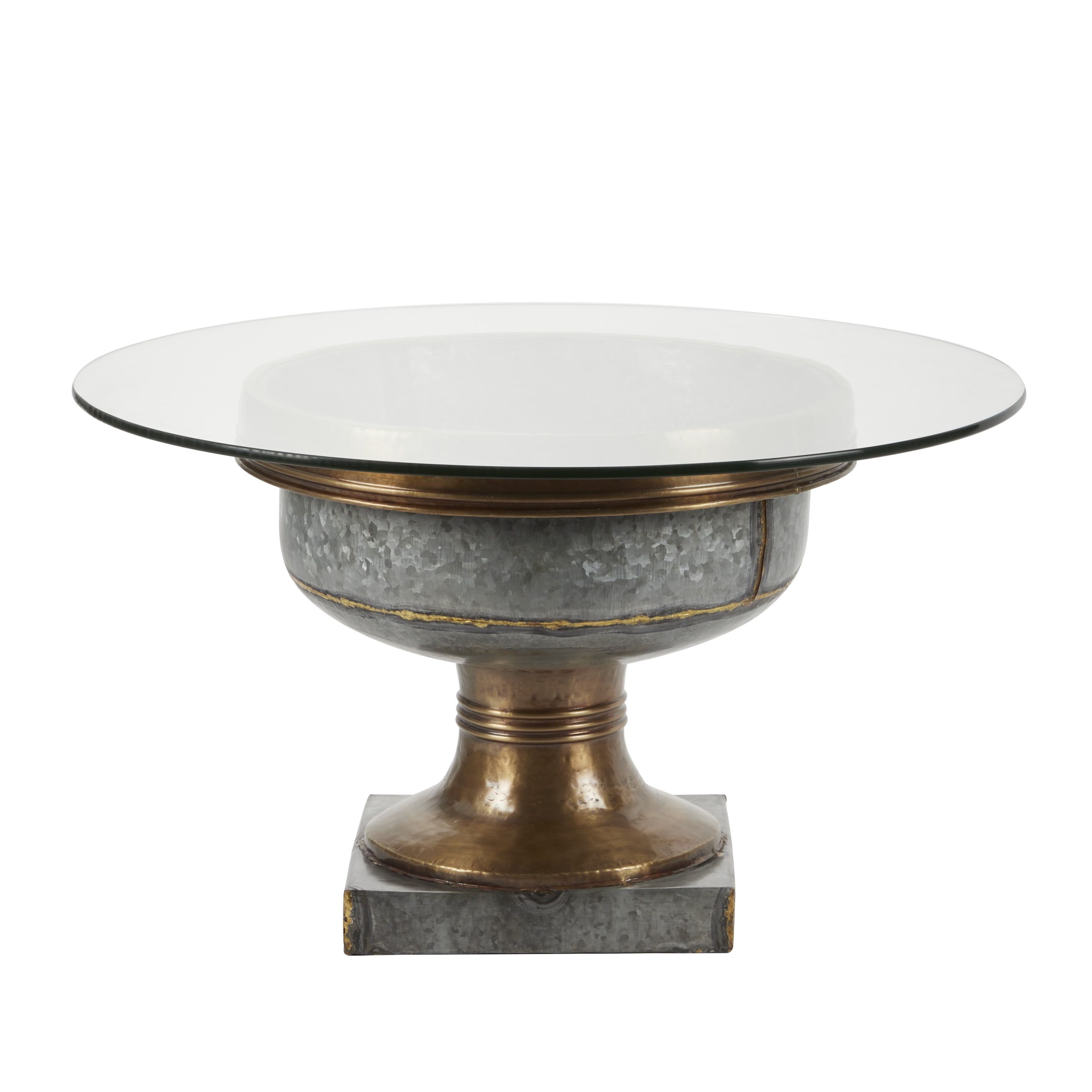 Round Glass and Metal Pedestal Coffee Table