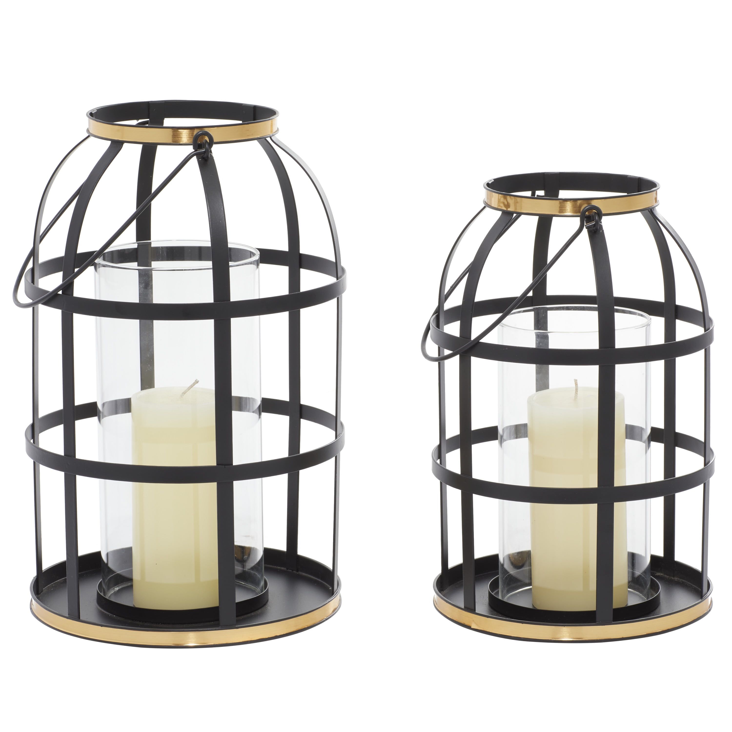 Industrial Chic Black and Gold Metal Hanging Candle Lantern Set