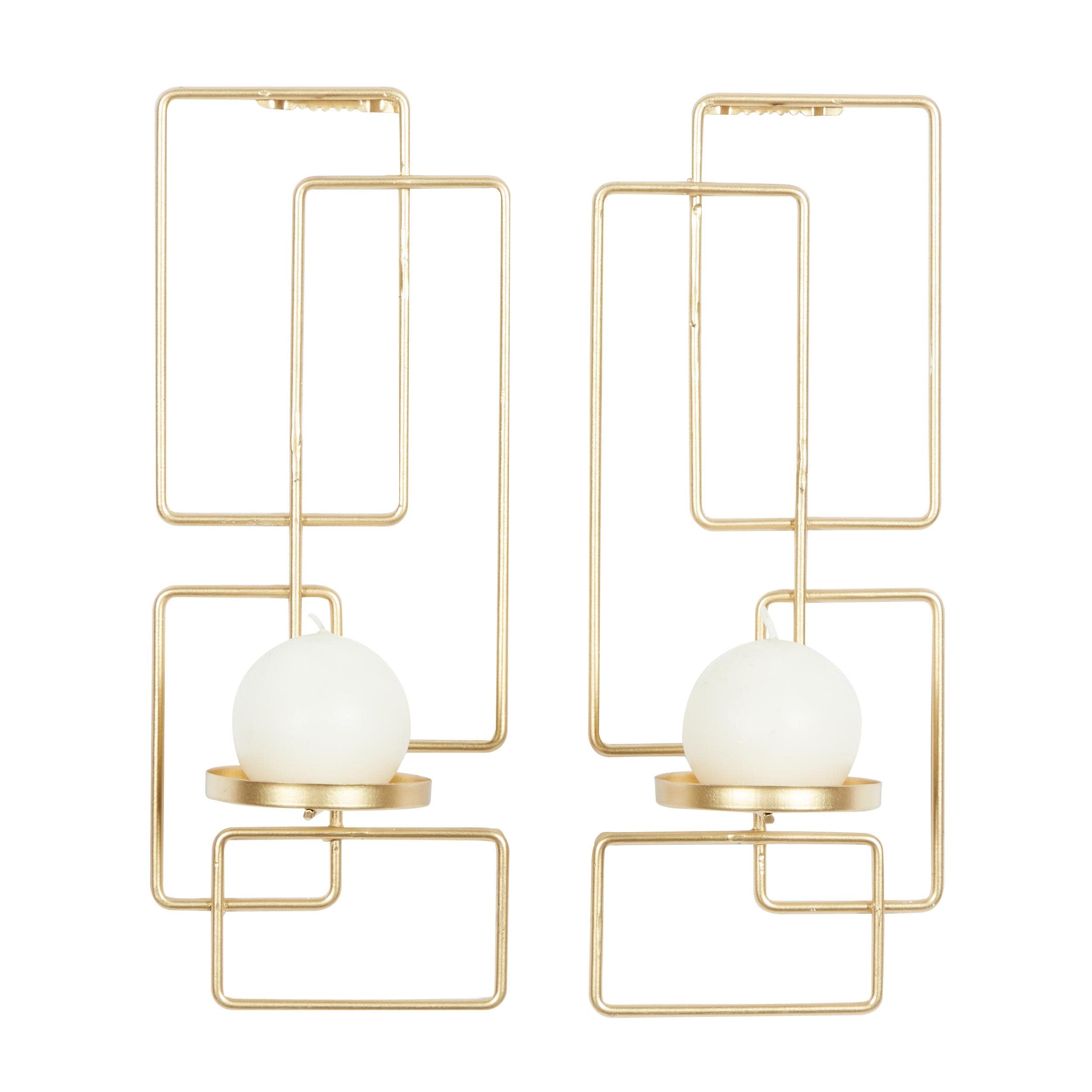 Gold Geometric Metal Taper Candle Wall Sconce Set