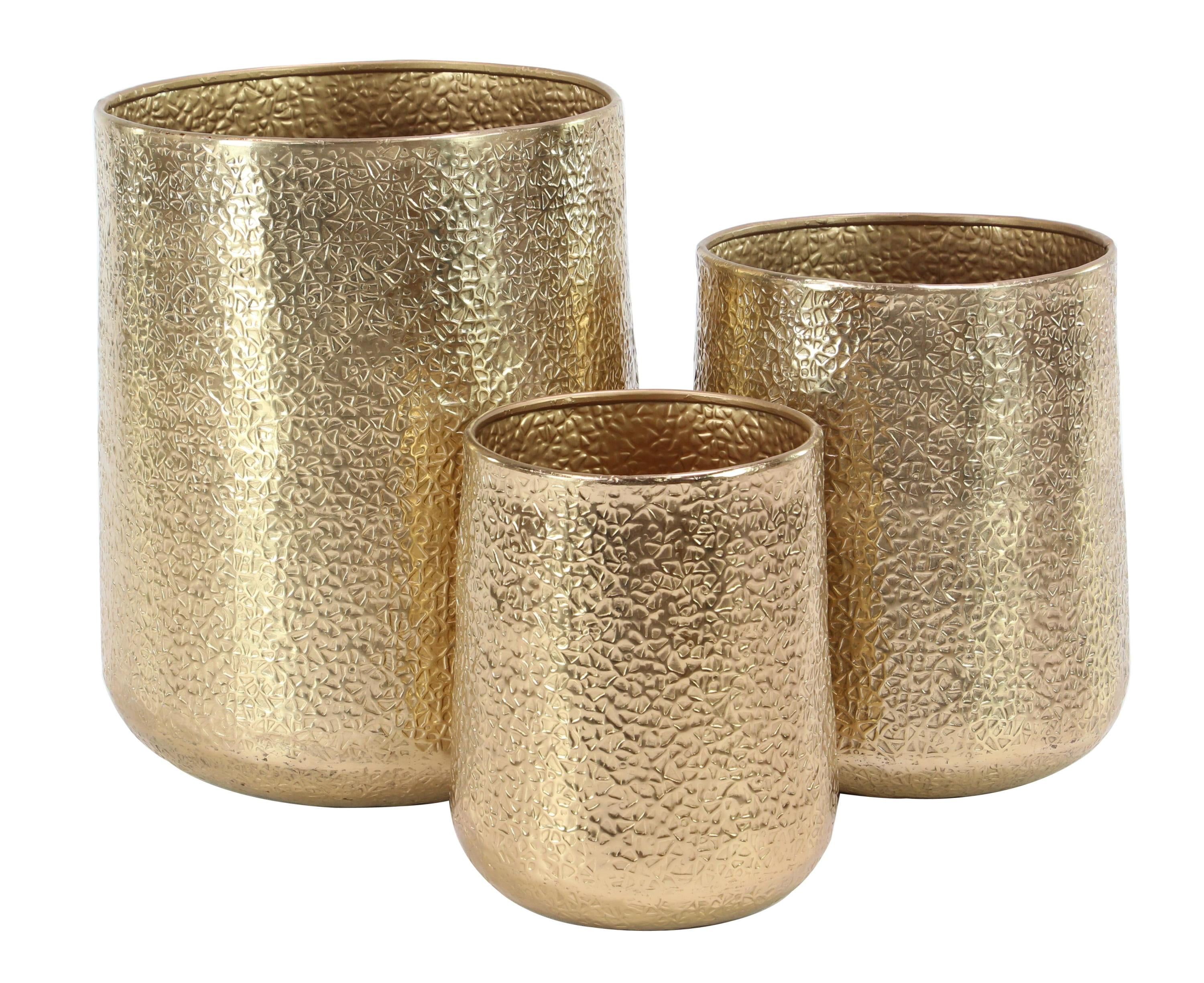 Gold Hammered Aluminum Indoor Outdoor Planter Set of 3