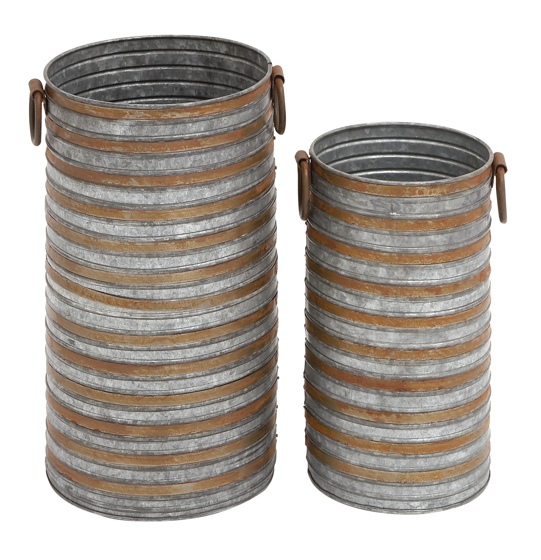 Galvanized Gray Metal Dual-Size Planter Set for Indoor/Outdoor