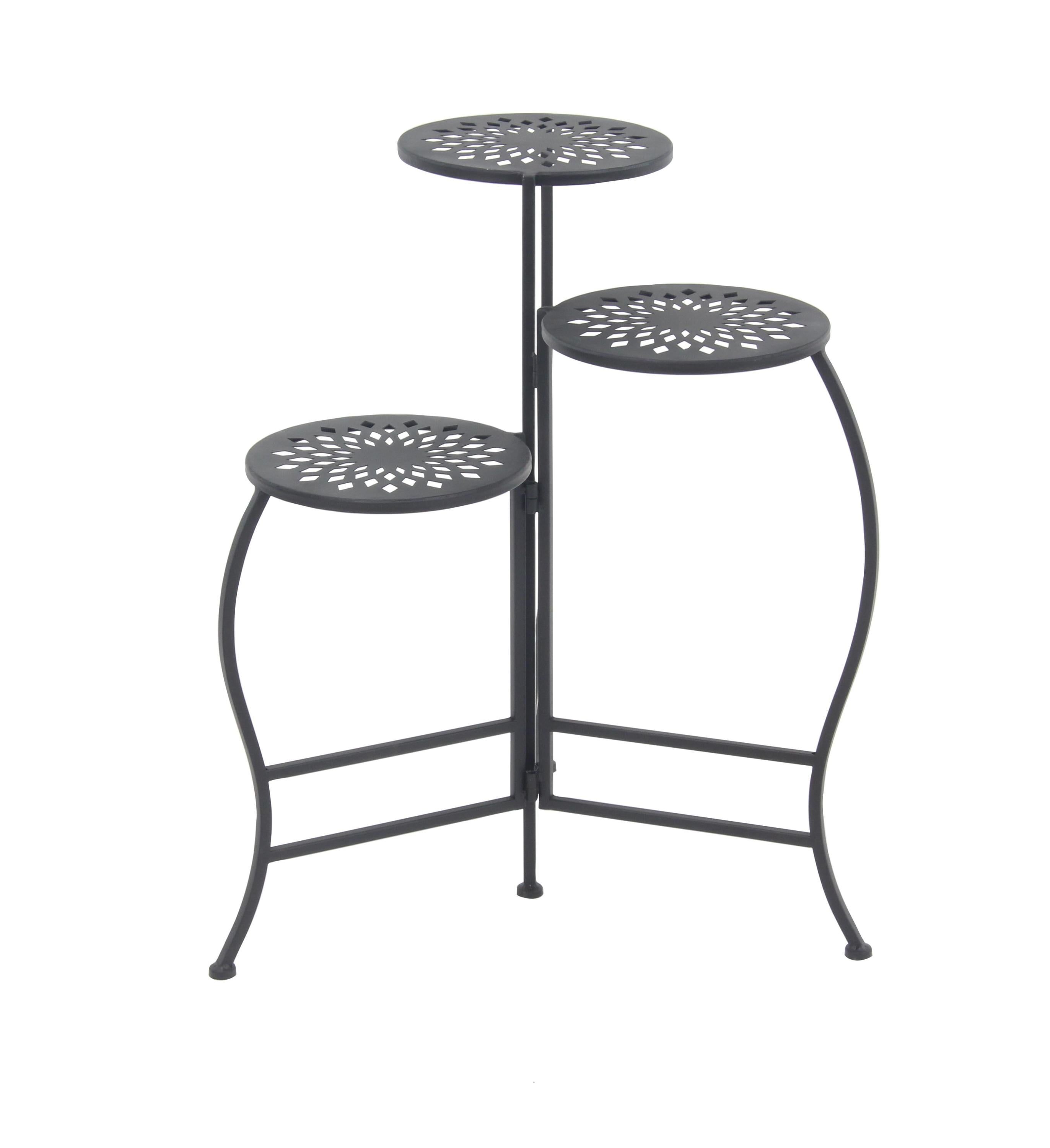 Black Metal 3-Tier Indoor Outdoor Floral Plant Stand