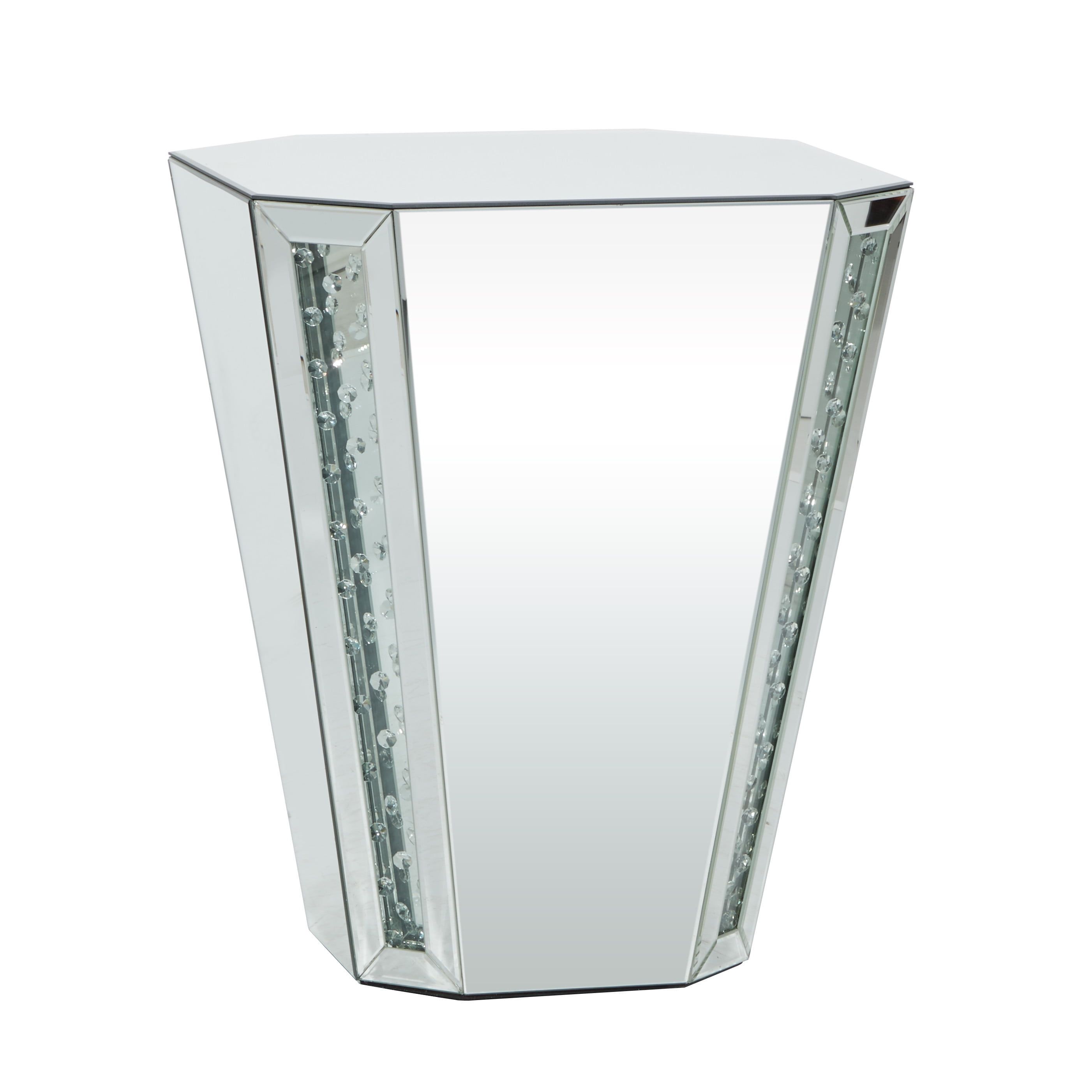 Silver Mirrored Geometric Wood and Glass Accent Table