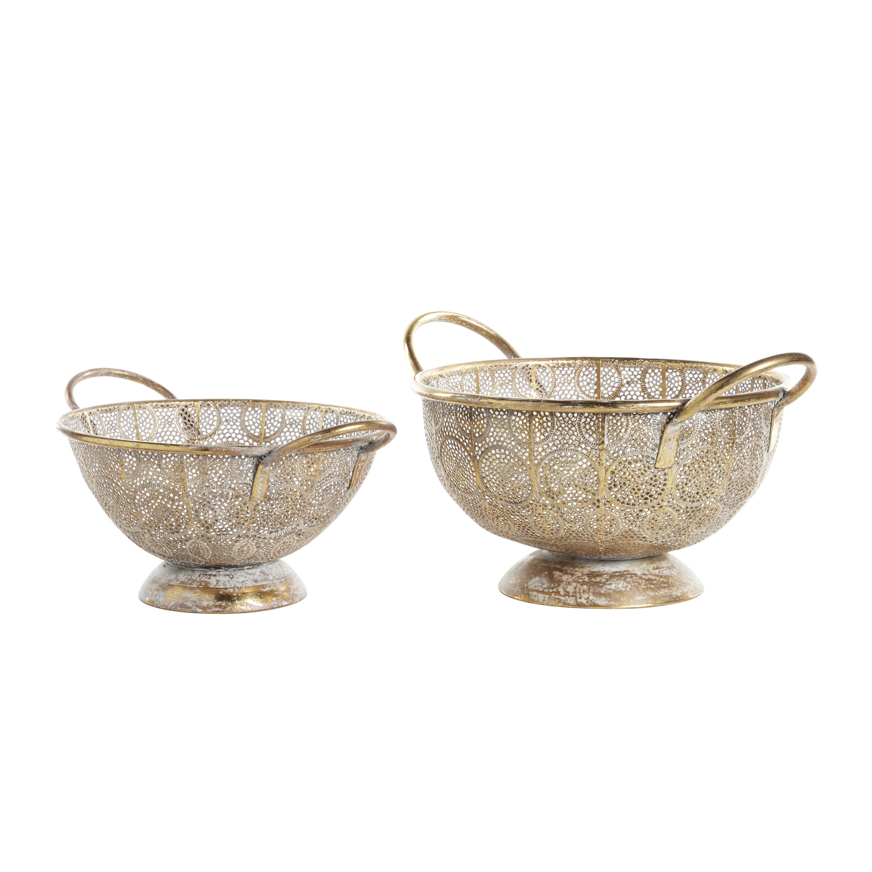 Gold Metal Woven Decorative Bowls Set of 2