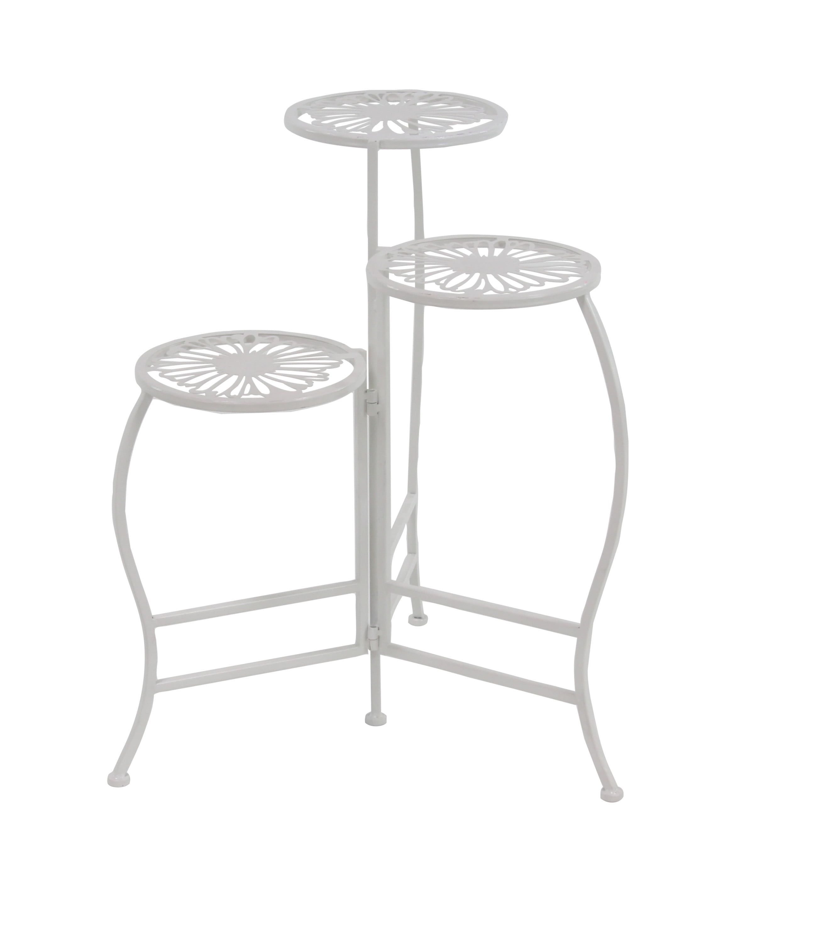 White Metal 3-Tier Floral Round Plant Stand