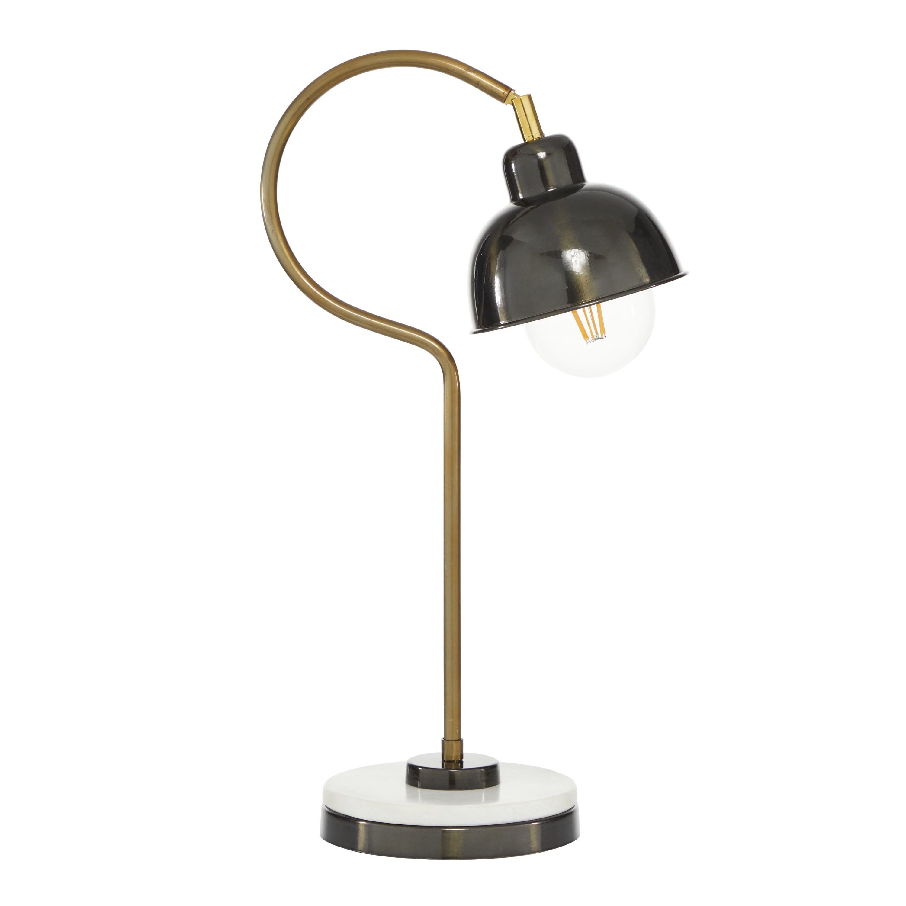 22" Black Metal Desk Lamp with Brass Accent