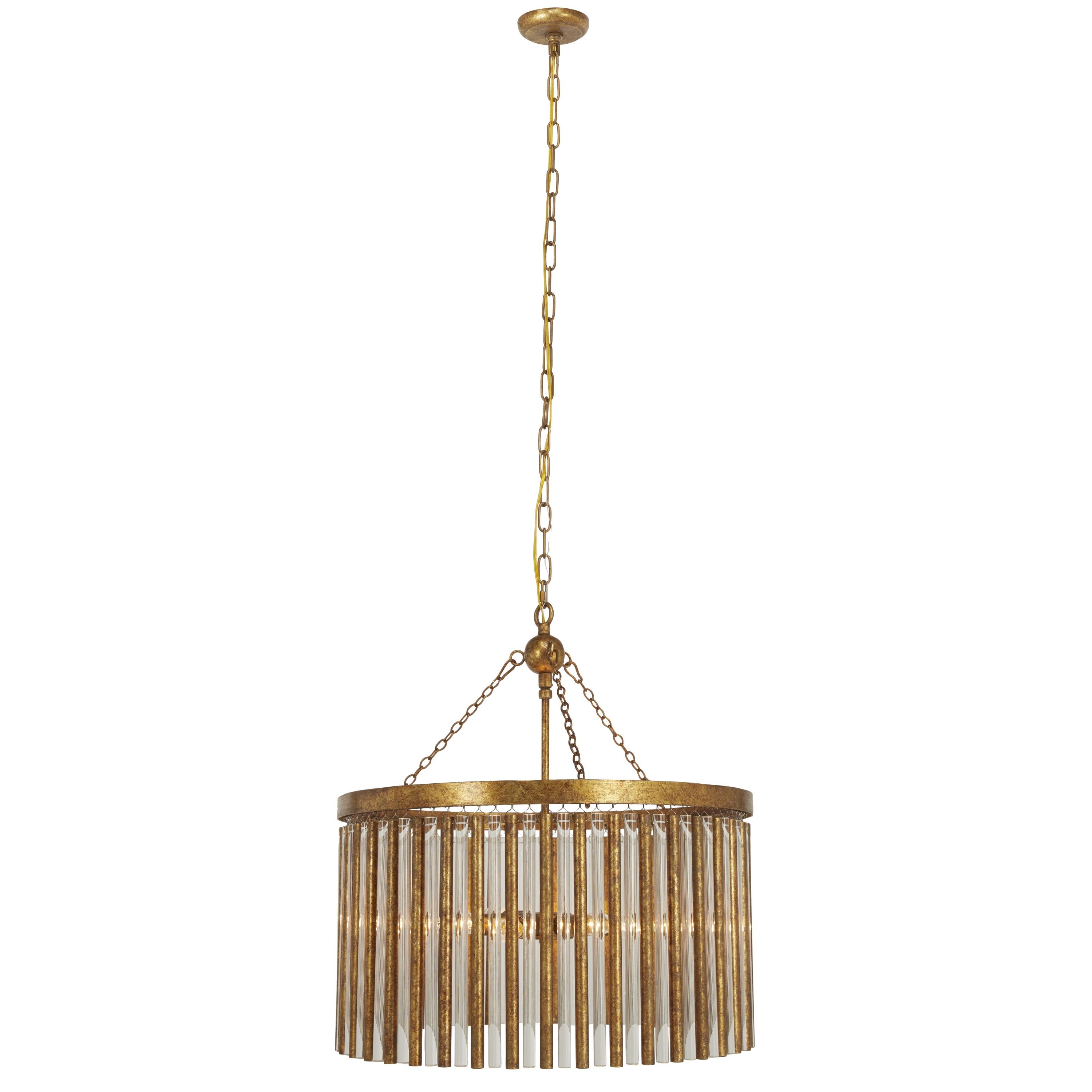 Brass and Crystal Barrel Shade Chandelier Light