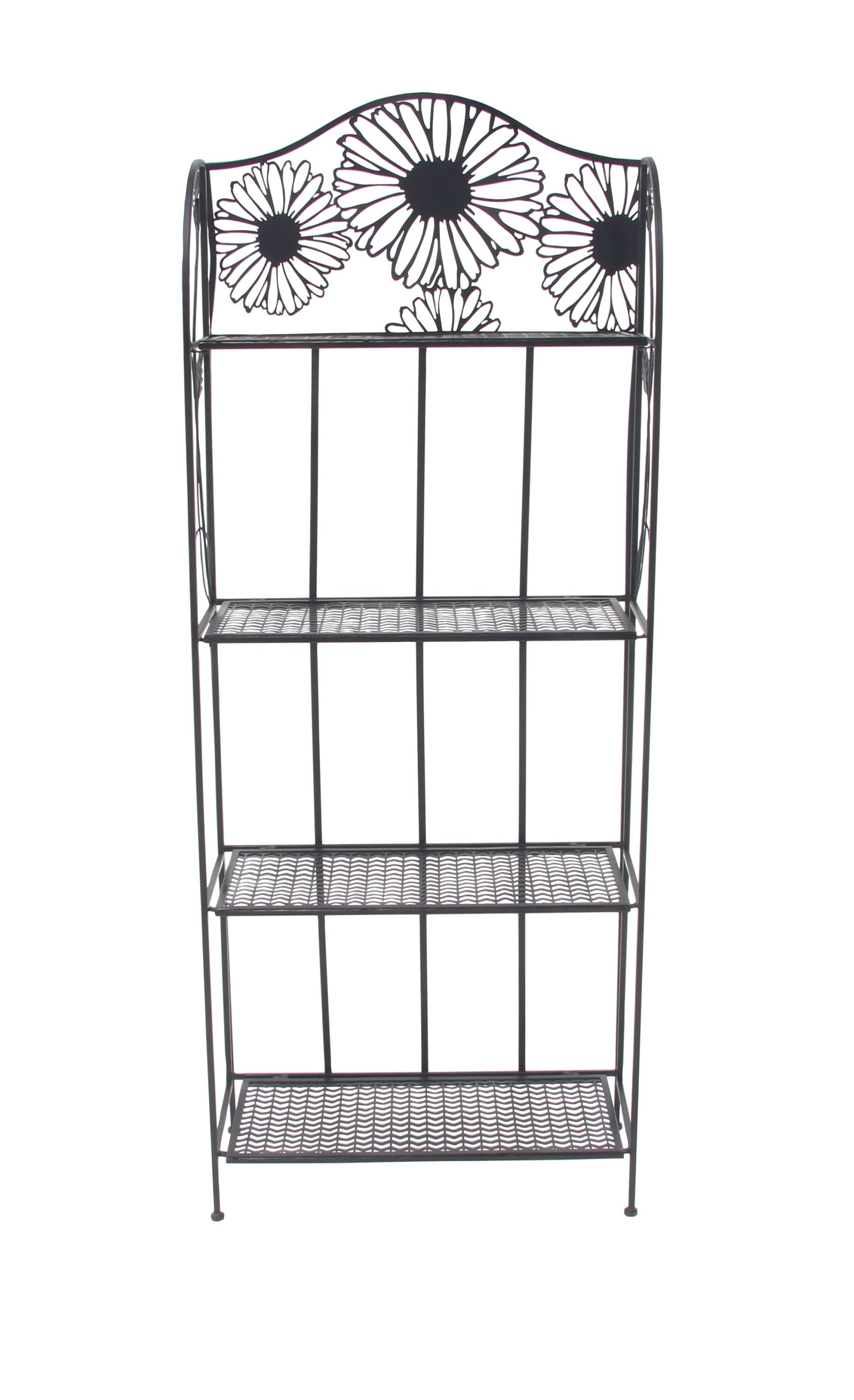 Elegant Matte Black 4-Tier Wire Floral Baker's Rack, 22"W x 66"H