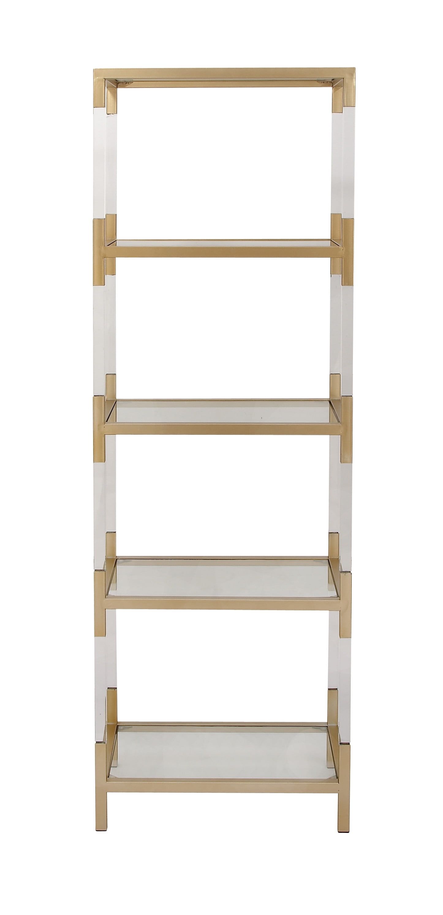 Gold and Clear Glass 5-Tier Shelving Unit with Acrylic Legs