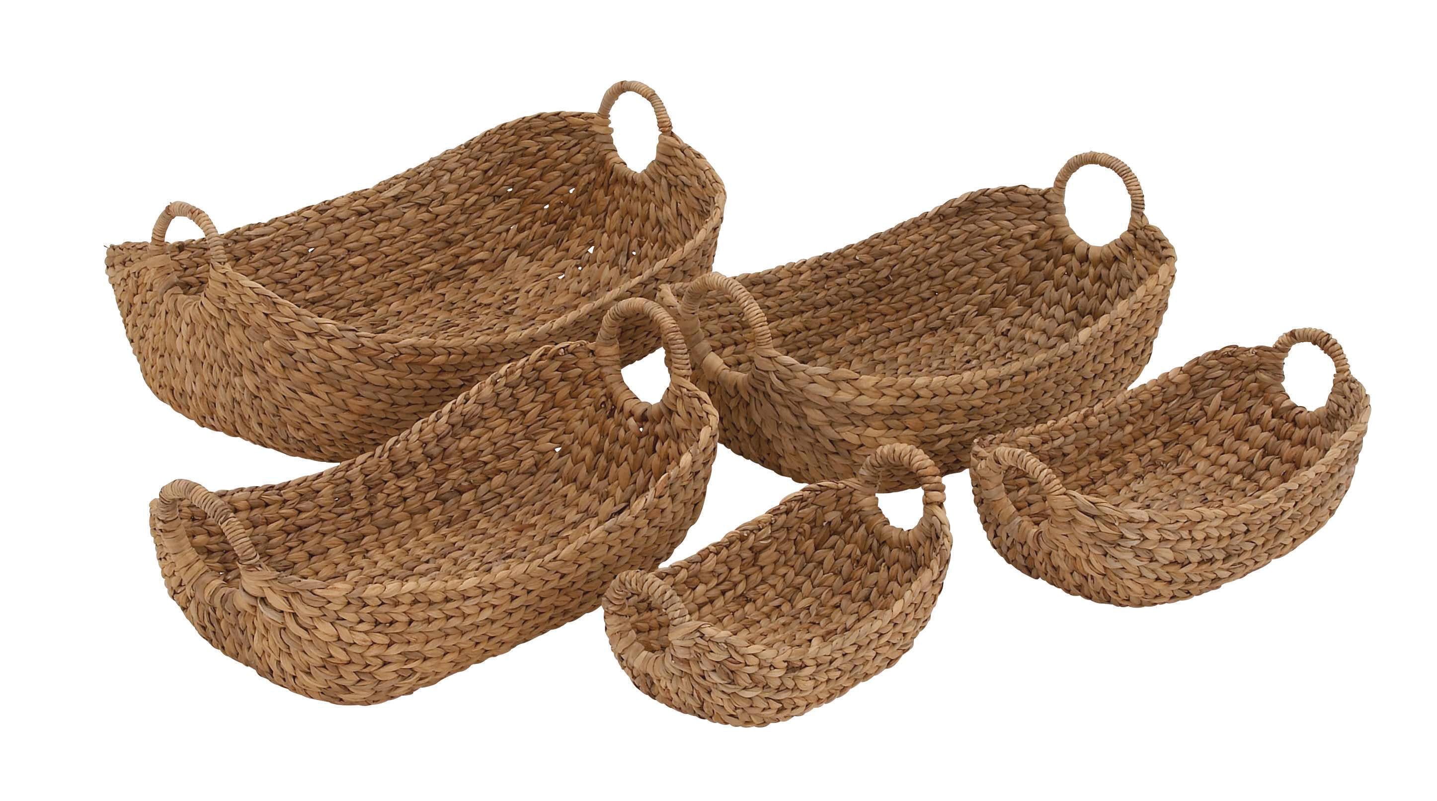 Brown Seagrass Oval Storage Basket Set with Metal Handles, 5-Piece