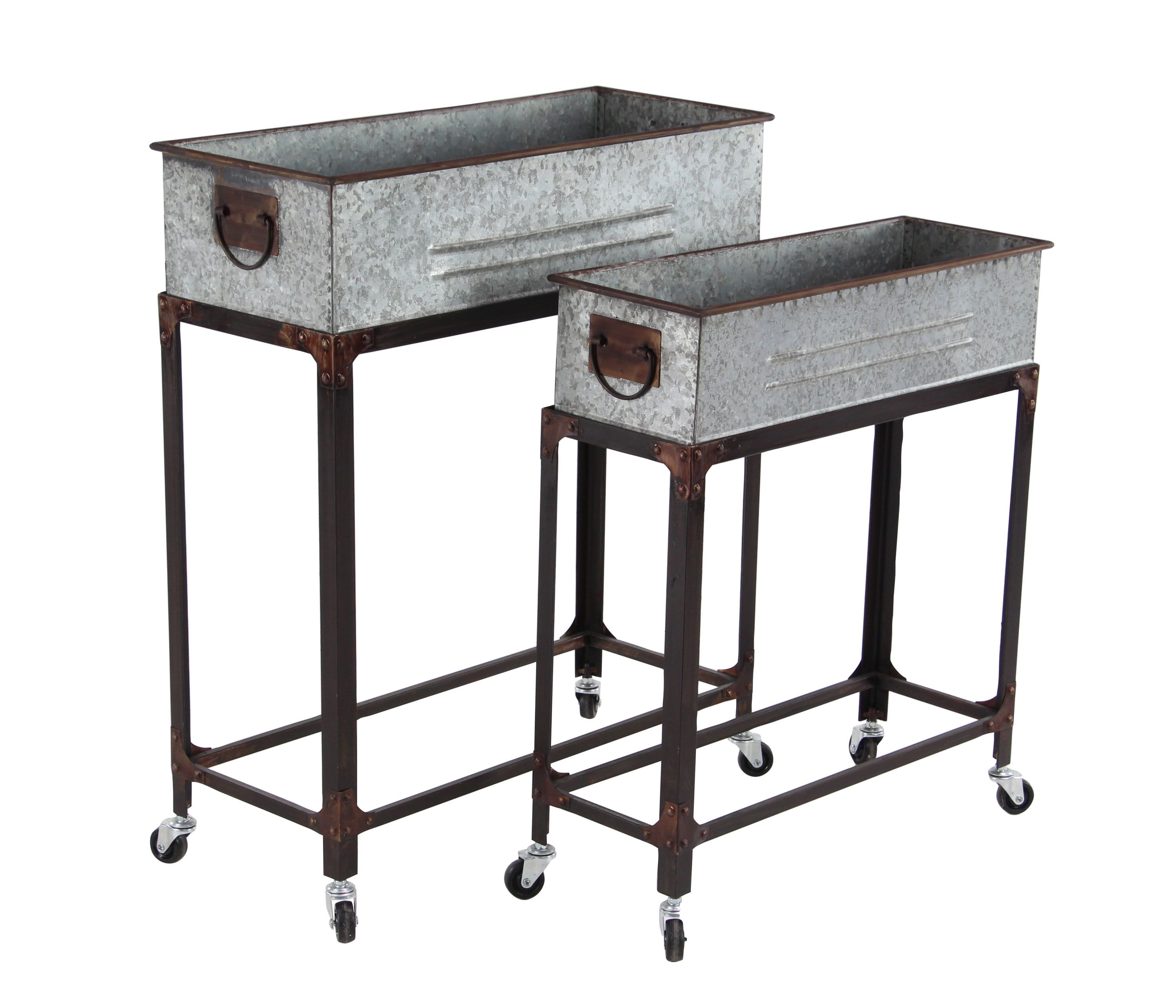 Galvanized Gray Farmhouse Metal Rolling Planters Set of 2