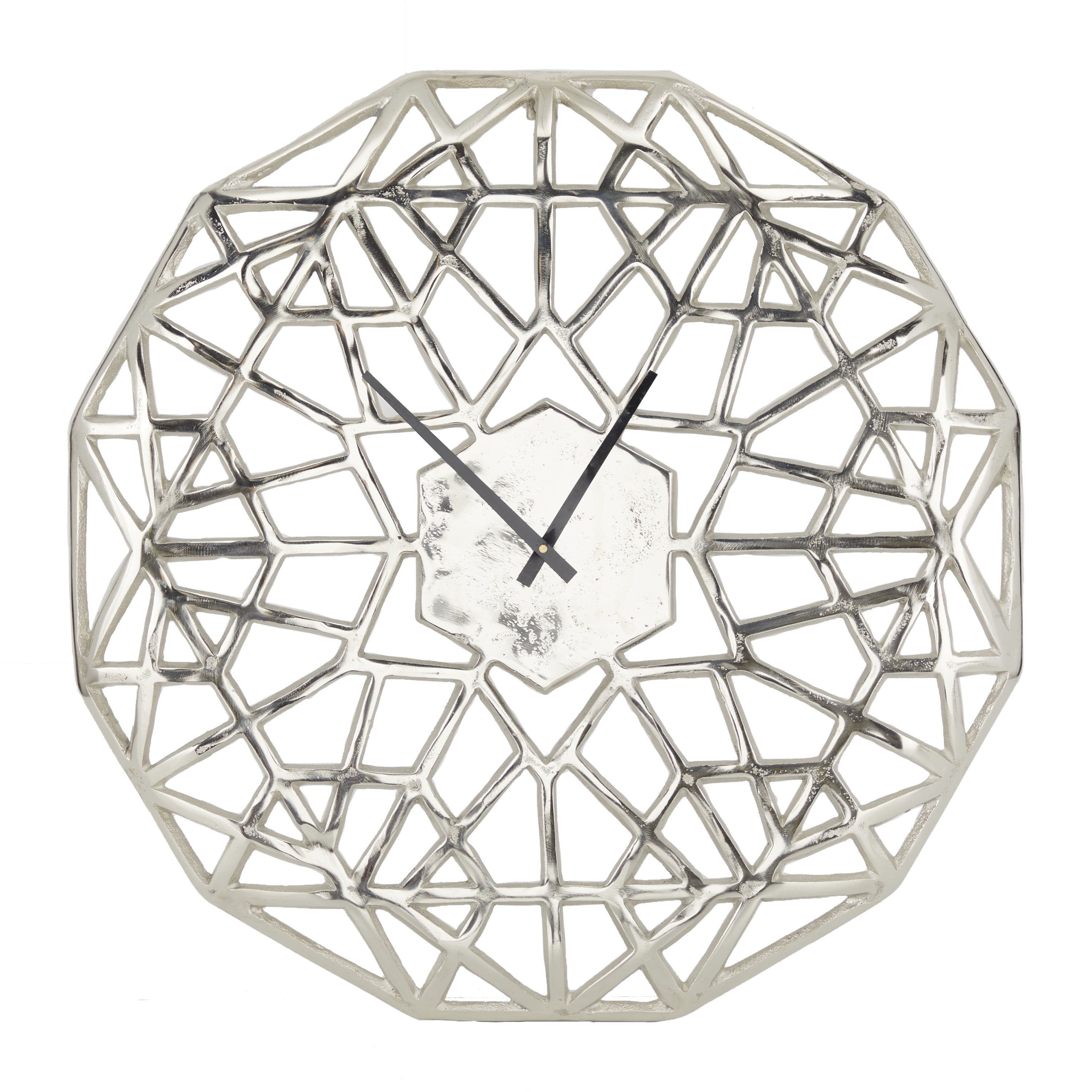 Silver Geometric Cut-Out Aluminum Round Wall Clock, 24"