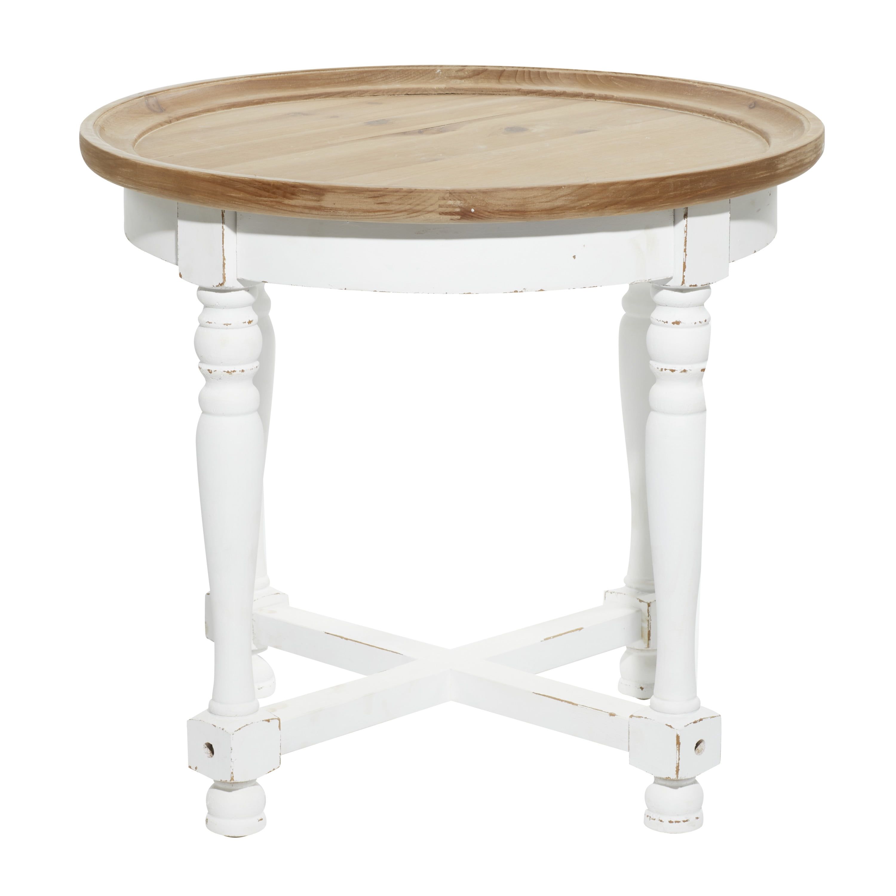 White and Brown Round Wood Accent Table with Spindle Legs