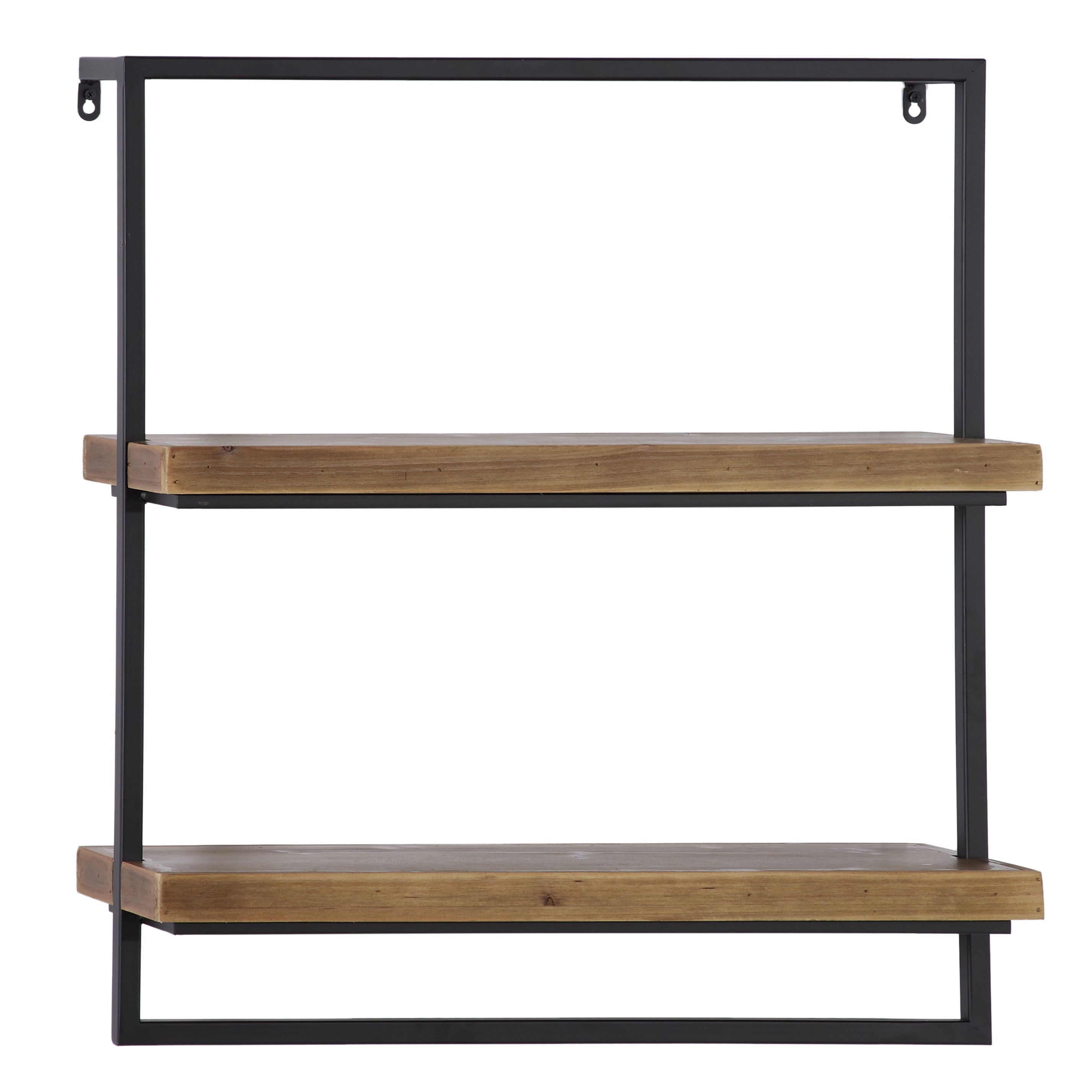 Brown 26" Floating Wood and Metal Wall Shelf