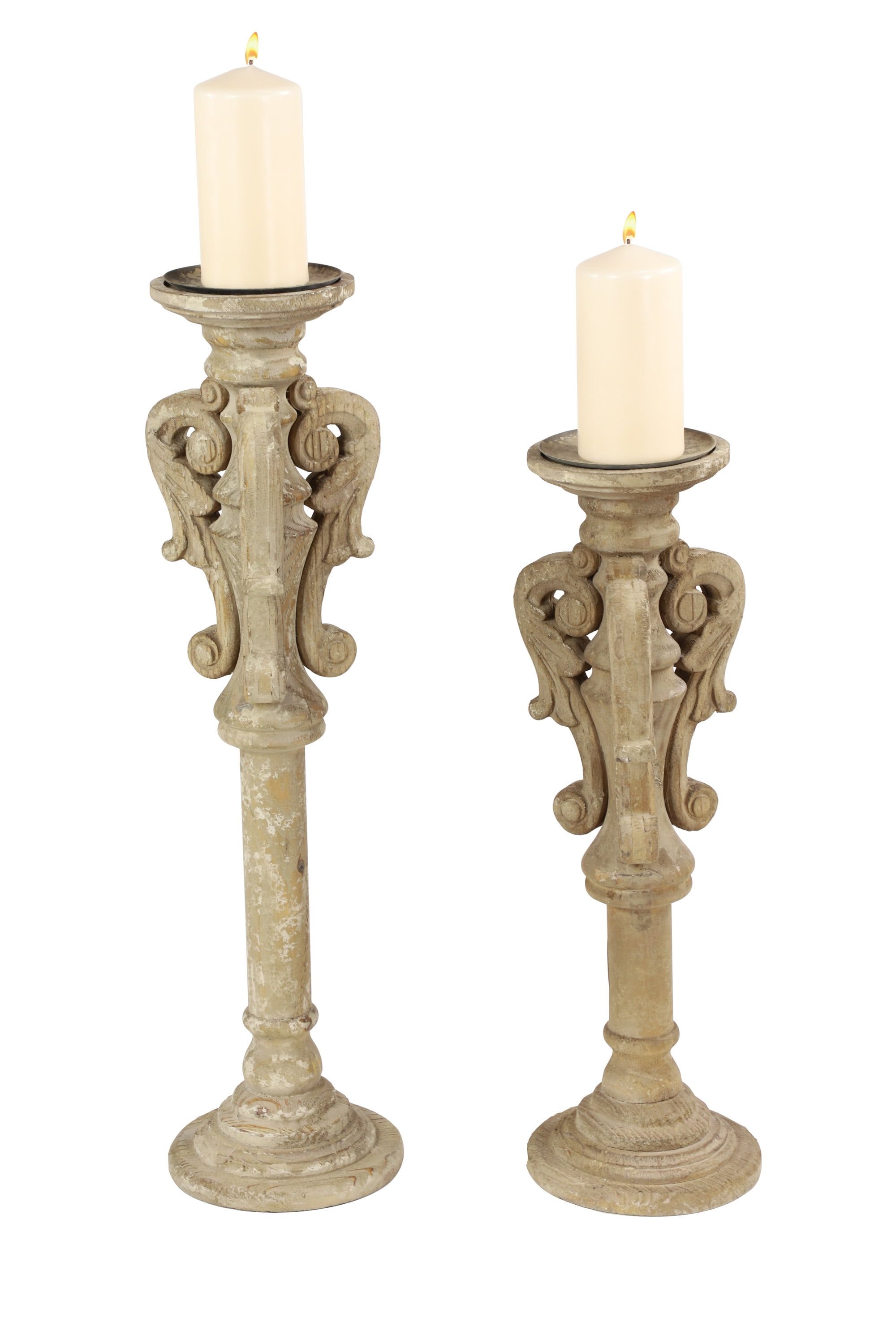 Gray Wood Vintage Candlestick Set, 29.25" Length