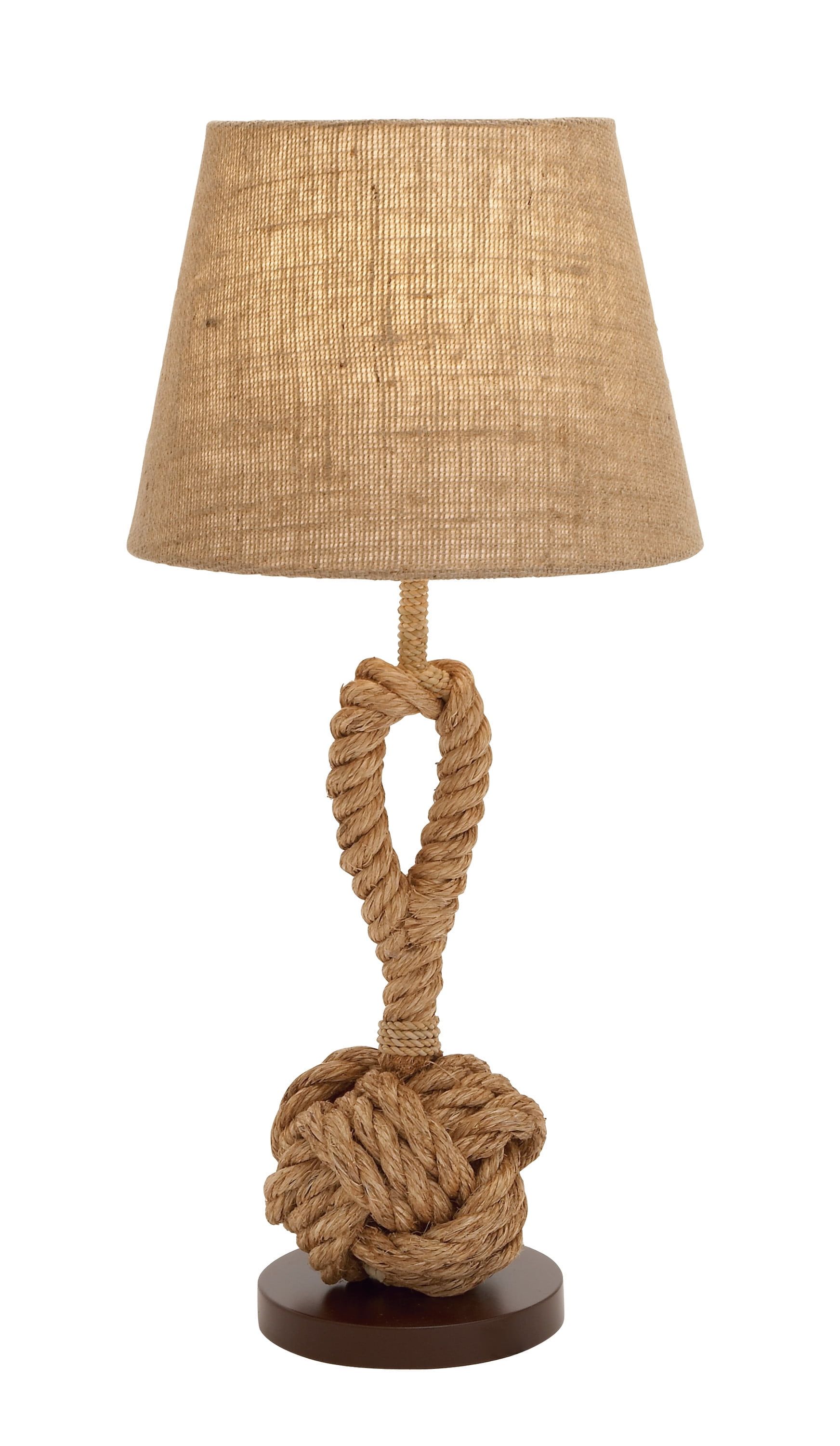 Rustic Brown Twisted Rope Table Lamp with Fabric Shade