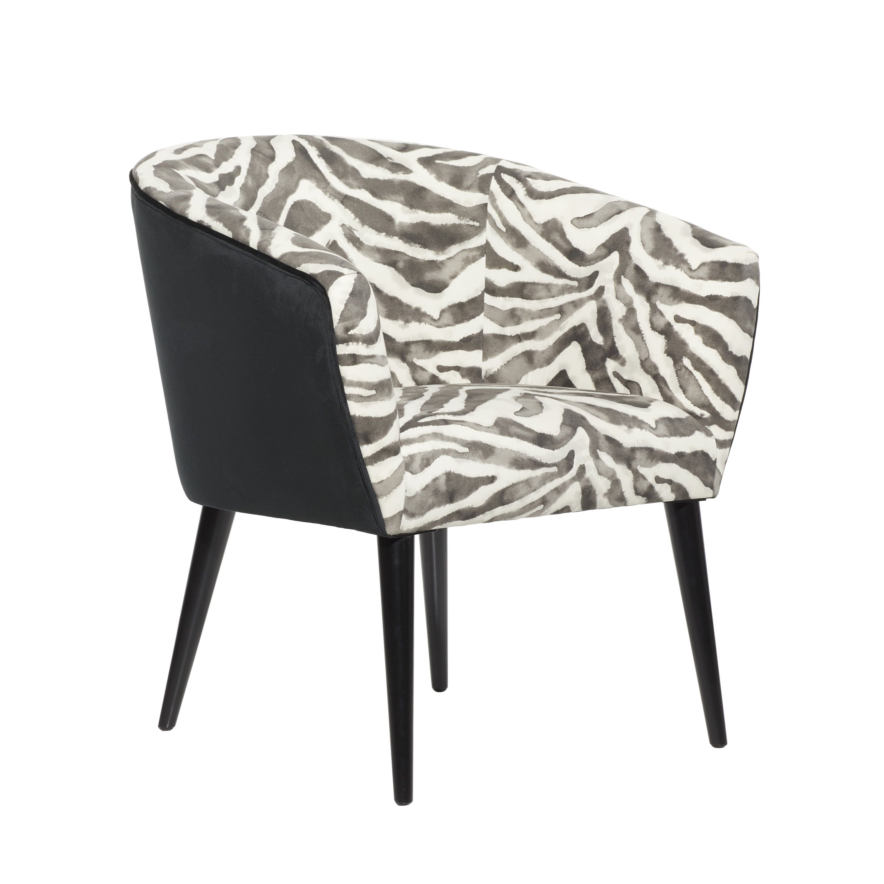 Black Velvet Zebra Print Wood Accent Chair