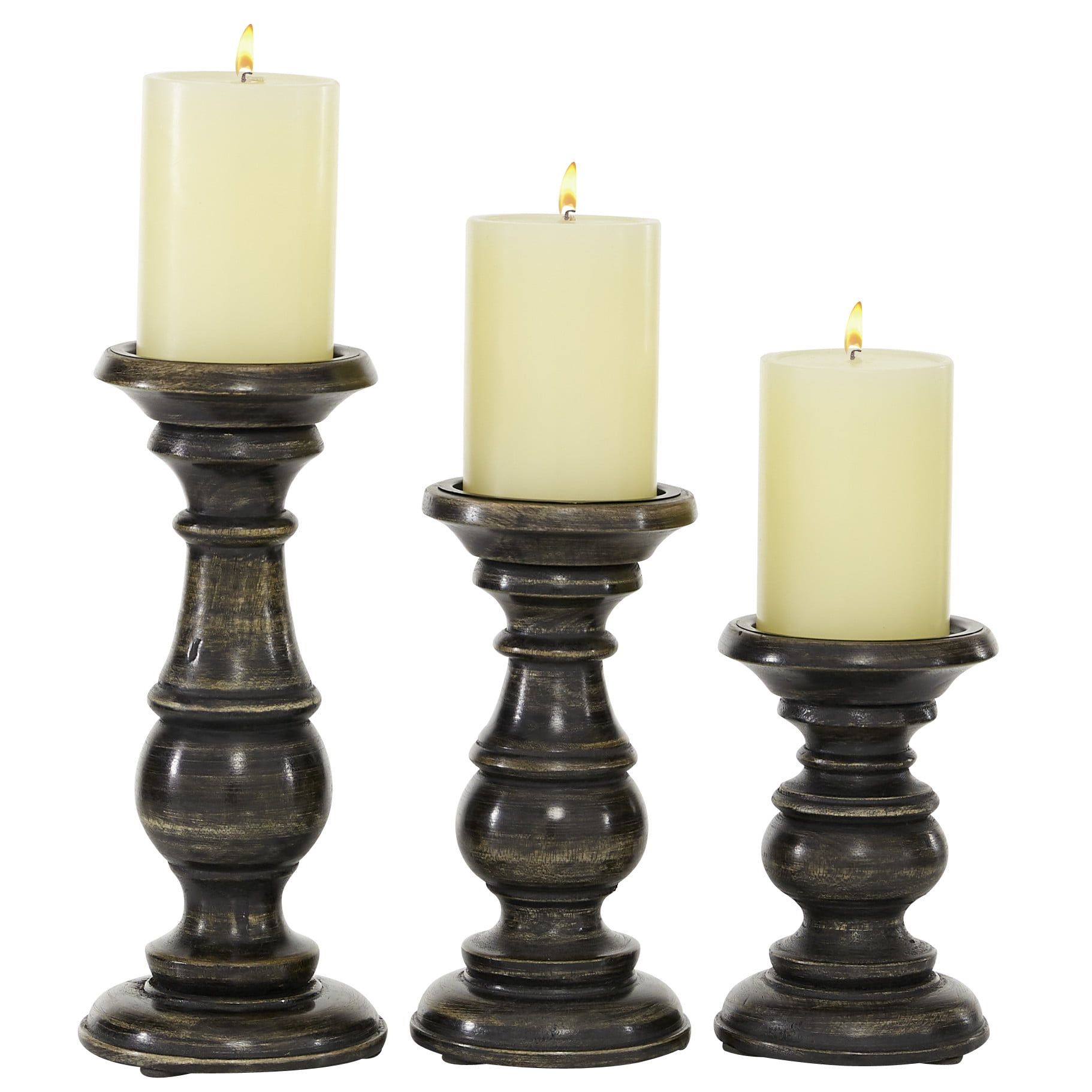Elegant Black Mango Wood Tabletop Candlestick Trio, 10"