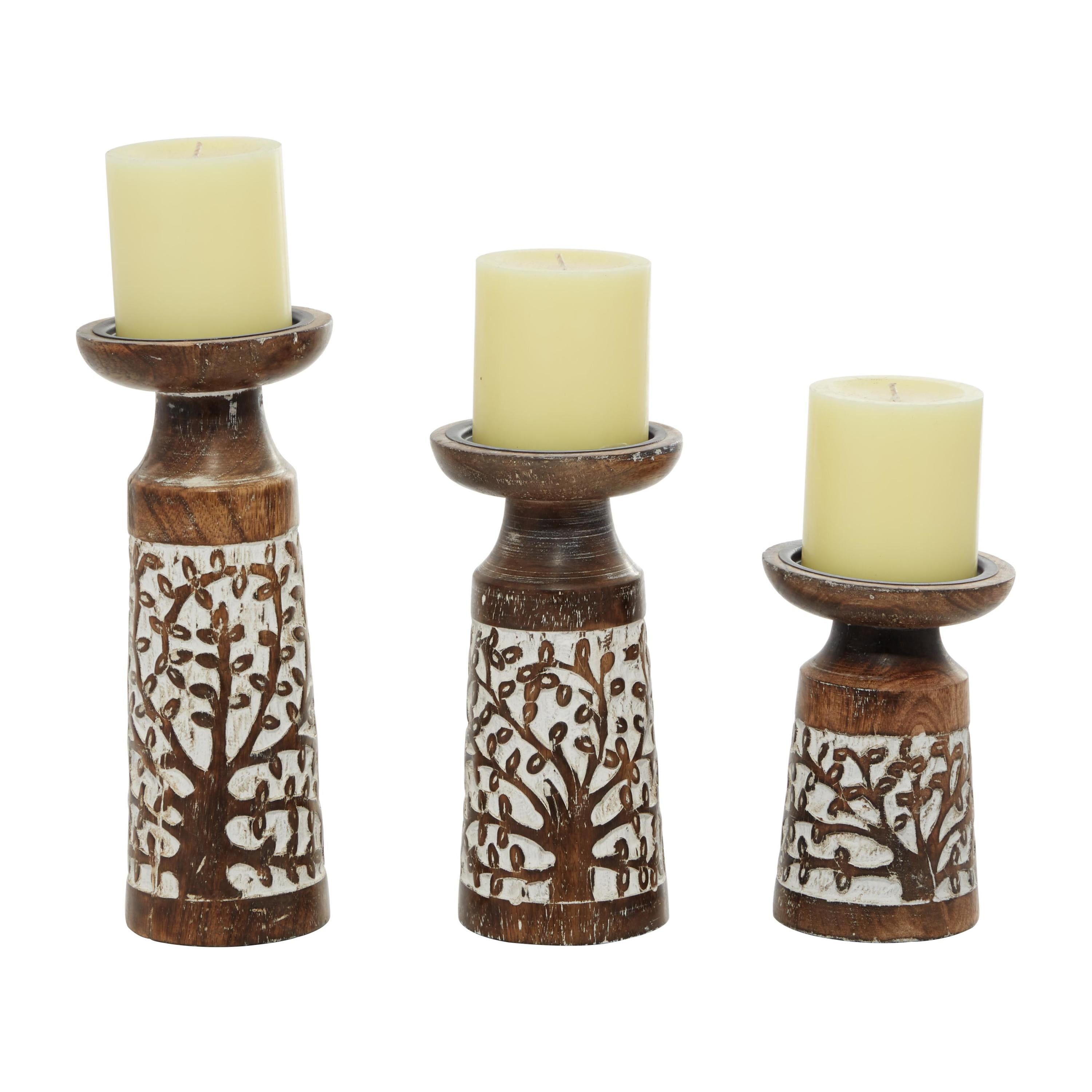 Winter Whisper Mango Wood 3-Piece Candlestick Set