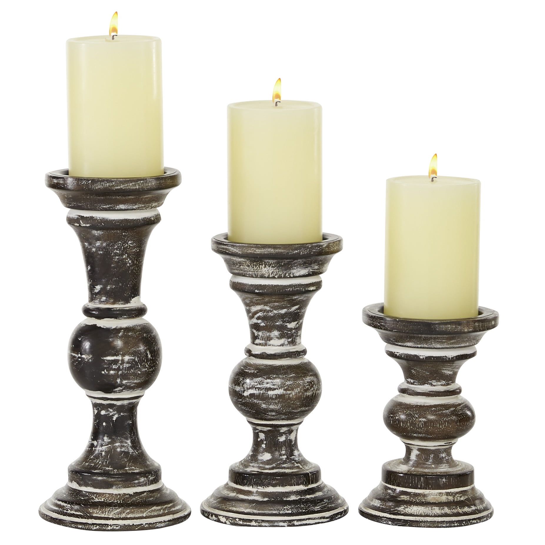 Radiant Glow Traditional Dark Brown Mango Wood Candle Holder Set of 3